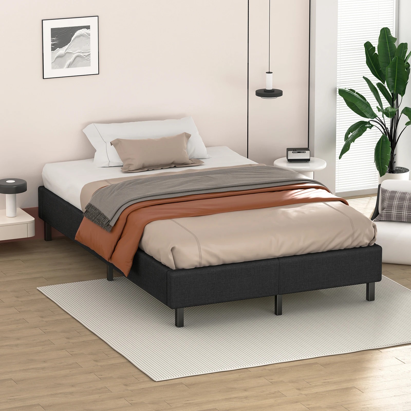 6 Alfordson Bed Frame King Single Mattress Base Foundation Fabric Basel - Charcoal, 6 of 10