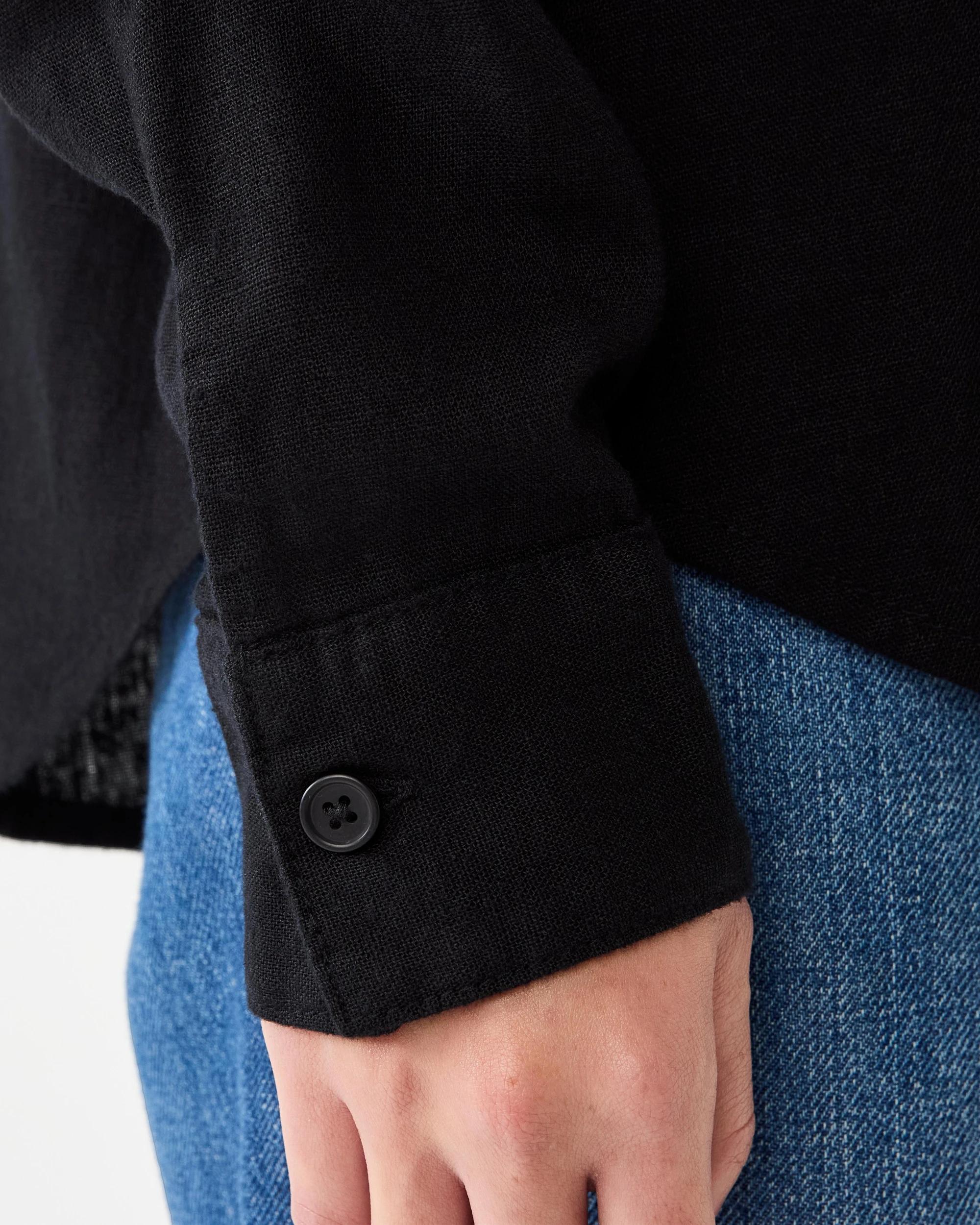 7 Long Sleeve Linen Blend Shirt Black, 7 of 7