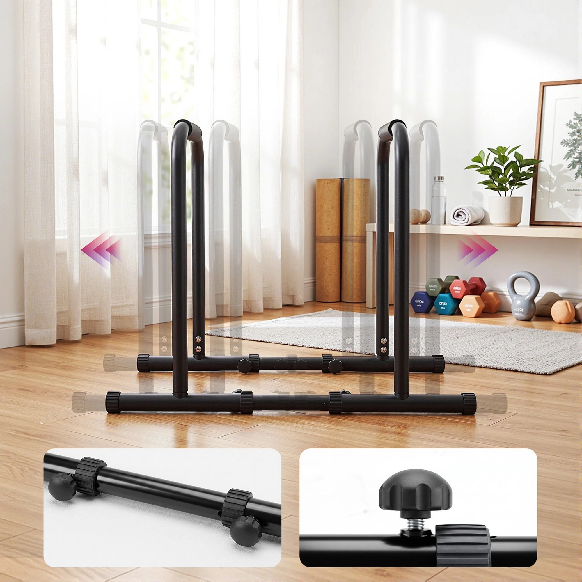 6 Everfit Dip Station Parallette Bars Home Gym Workout Stand Black - Black, 6 of 9
