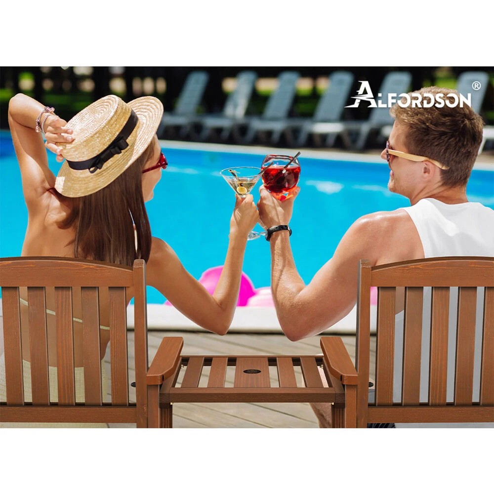 8 Alfordson Outdoor Garden Bench Wooden Loveseat Patio Chairs Table Set - Brown, 8 of 9