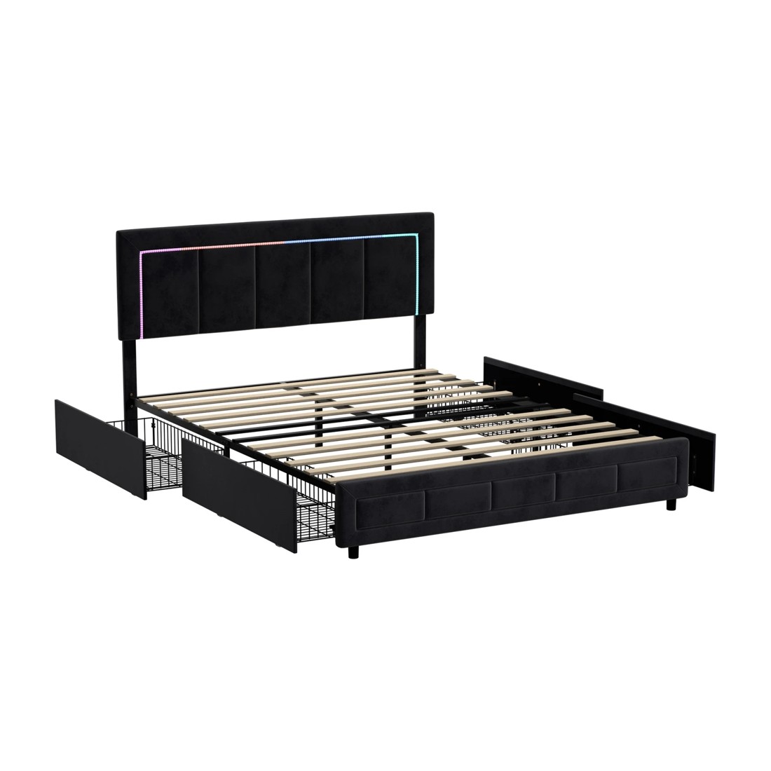 9 Oikiture LED Double Bed Frame With 4 Storage Drawers & Charging Station, 9 of 9