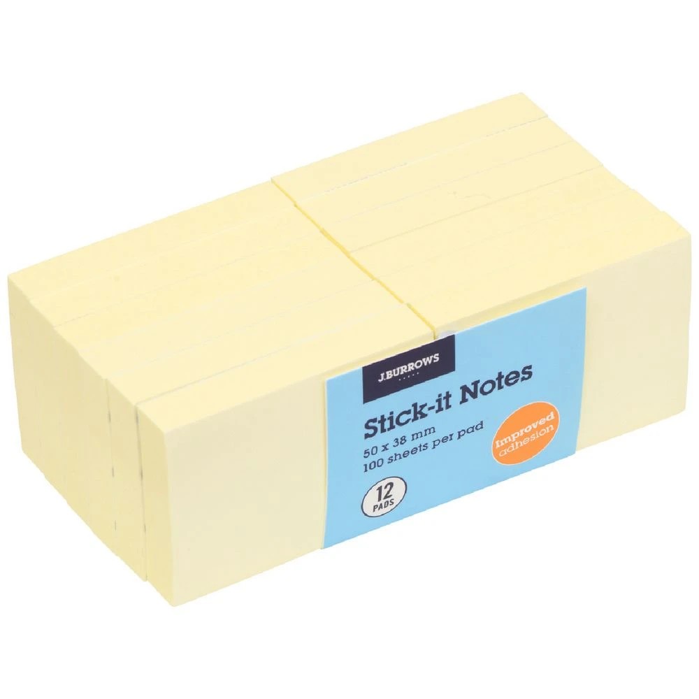 1 J.Burrows Stick-It Notes 38x50mm Yellow 12 Pack, 1 of 3