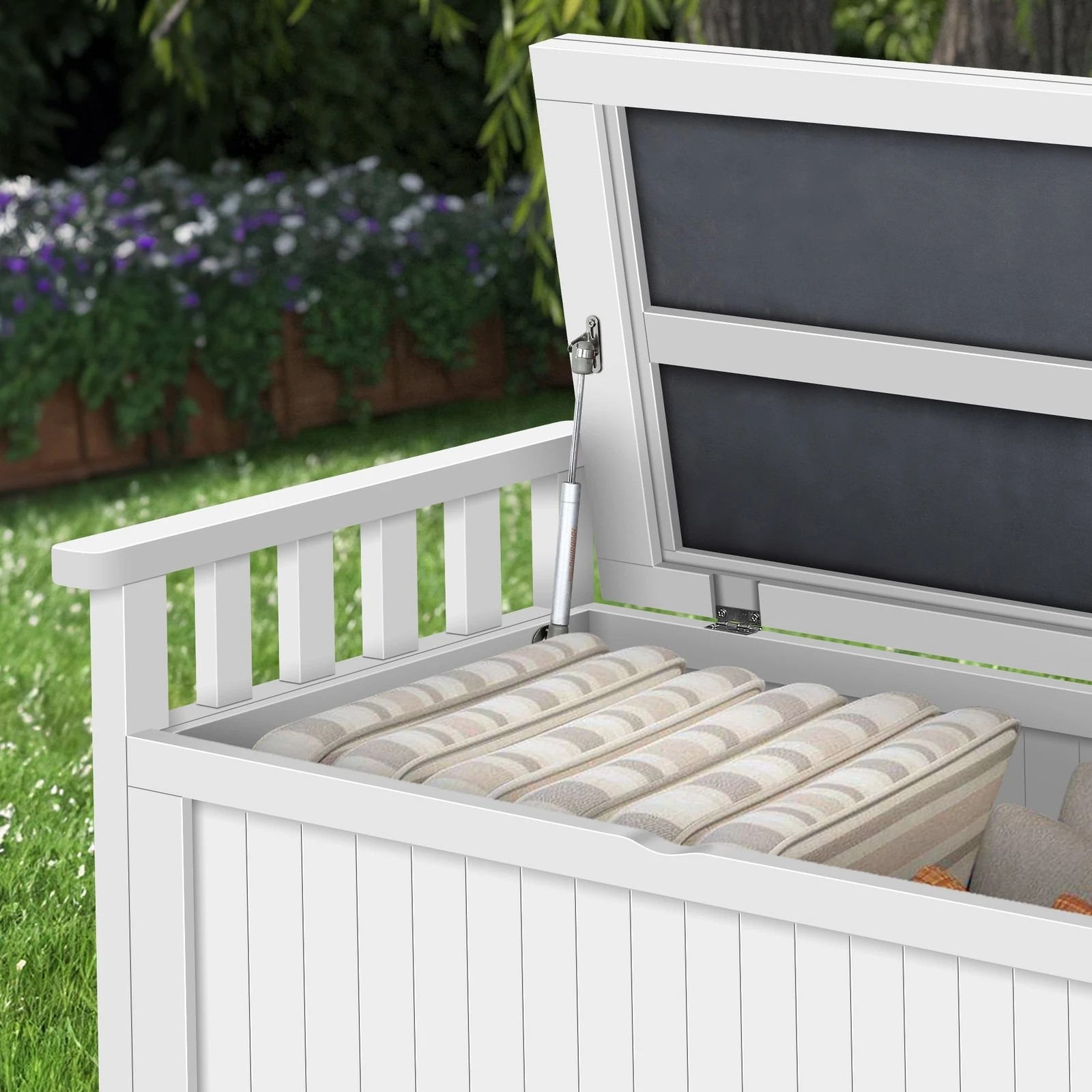 8 Alfordson Outdoor Storage Box Wooden Garden Bench Chest Tool Sheds XL - White, 8 of 9