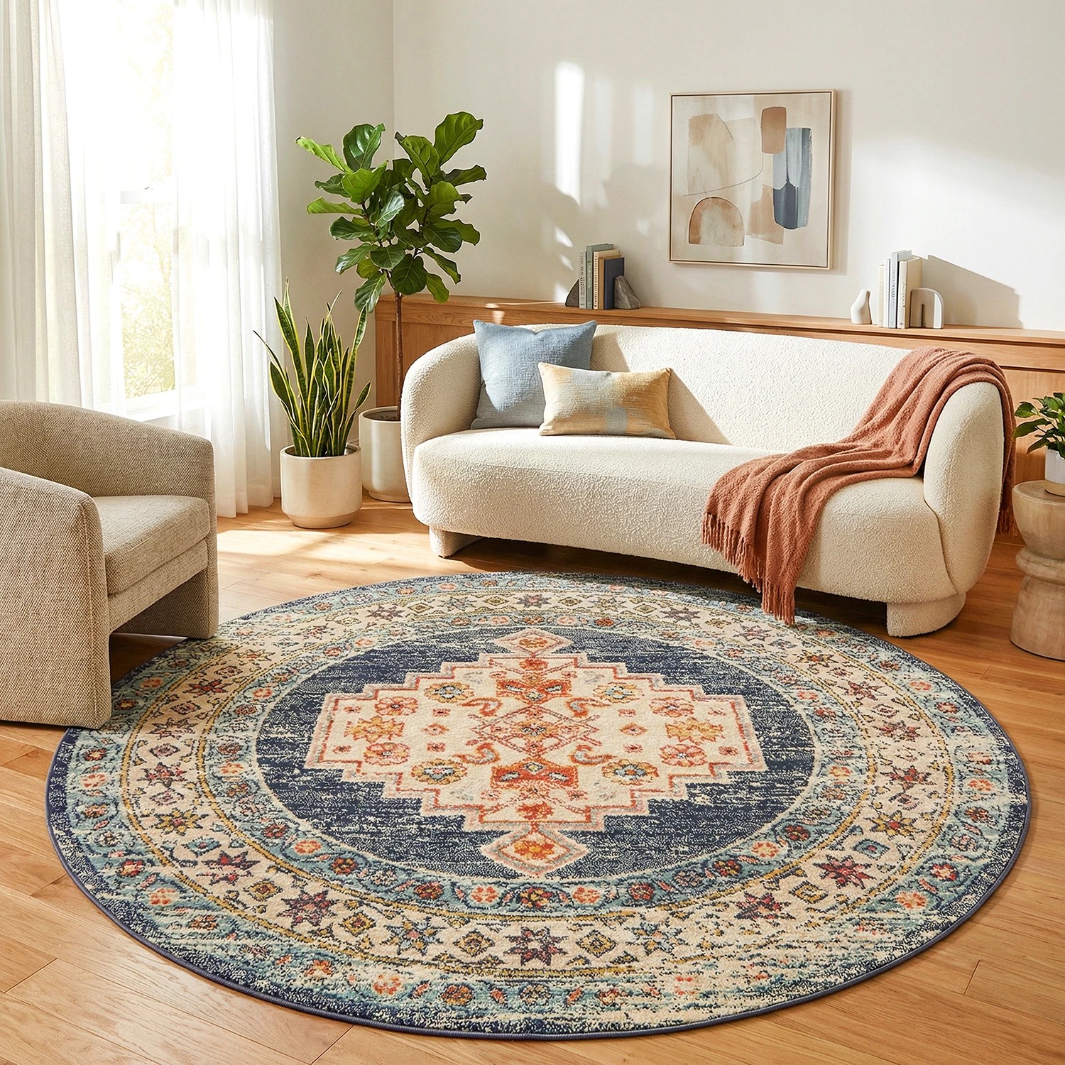 1 Common Ground Rugs Eterna 855 150x150cm - Small Round Rug - Blue, 1 of 8