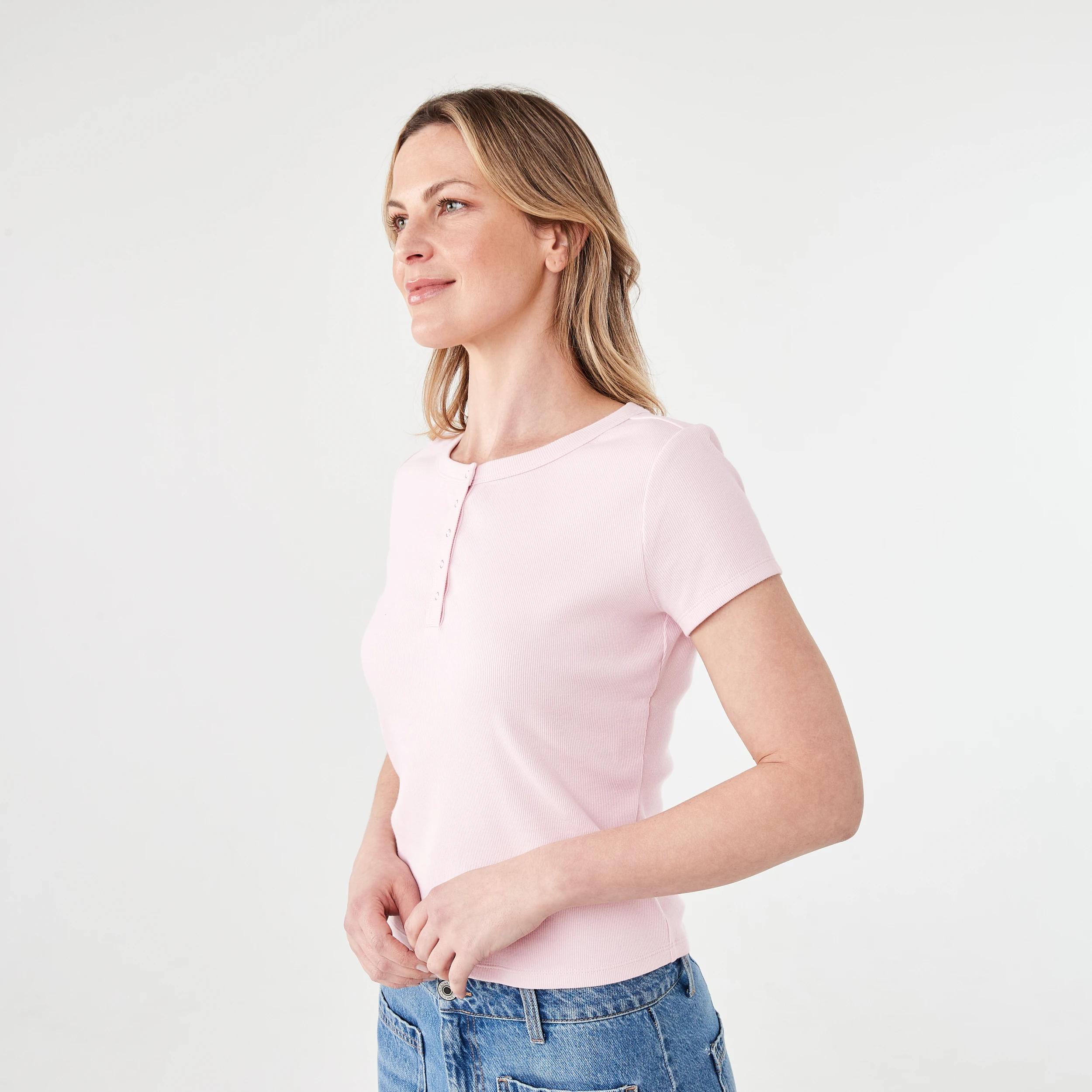 2 Short Sleeve Rib Henley T-shirt SOFT BLOSSOM, 2 of 5