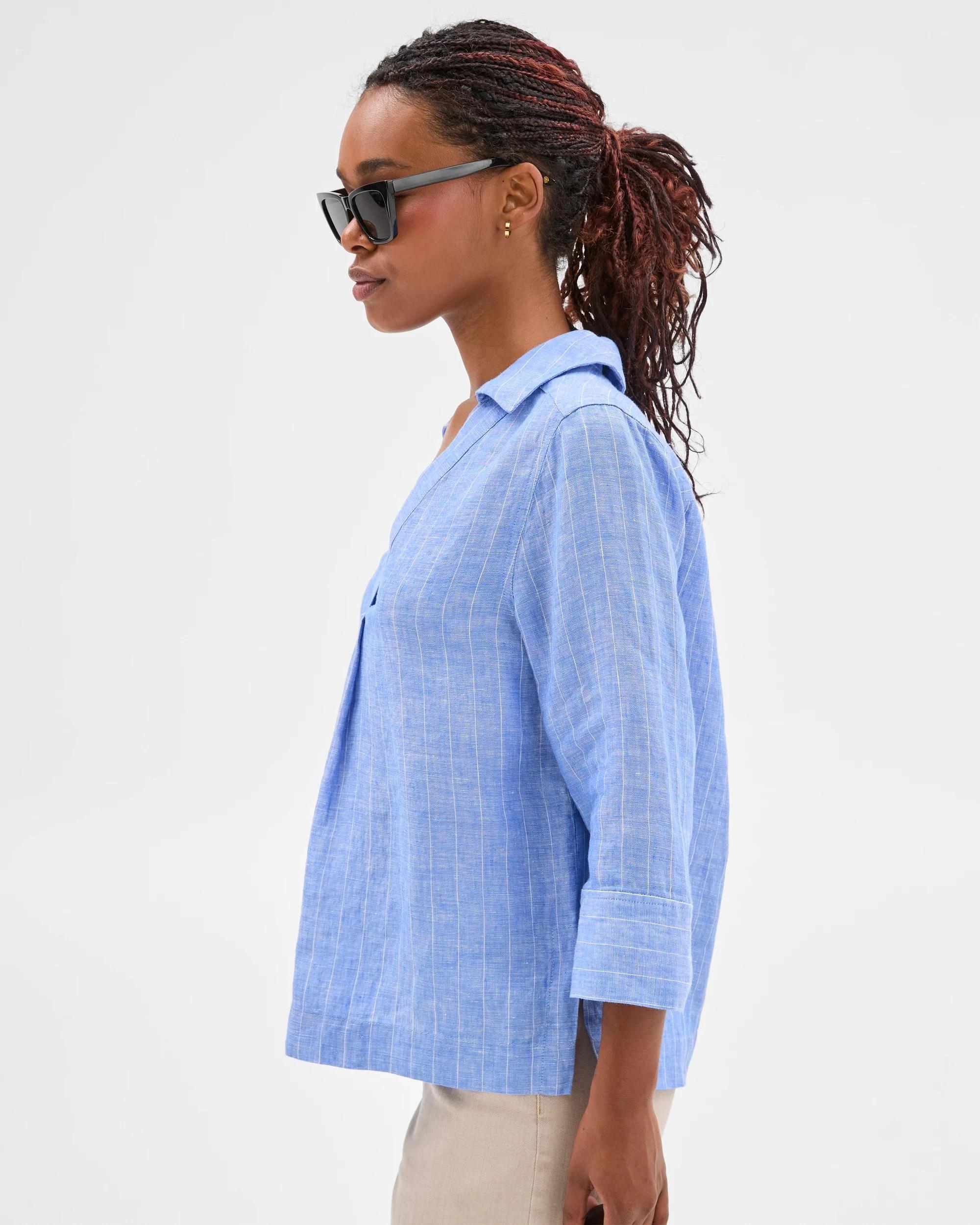 4 Target Petites Petites European Linen Popover Shirt BOLD BLUE STRIPE, 4 of 8