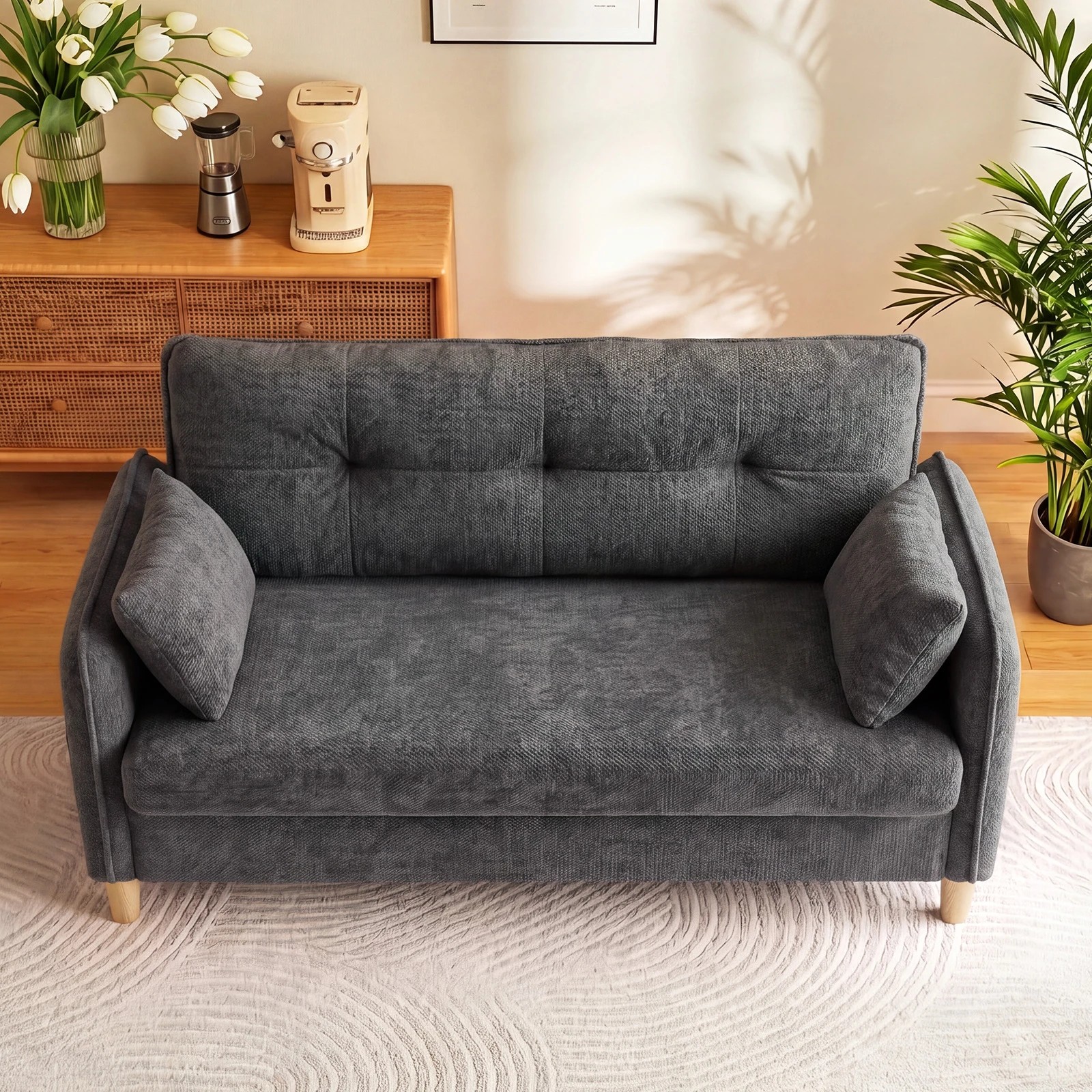 8 Advwin Loveseat Sofa 127cm 2-Seater Chenille Fabric Button Tufted Upholstered Small Couch - Grey, 8 of 8