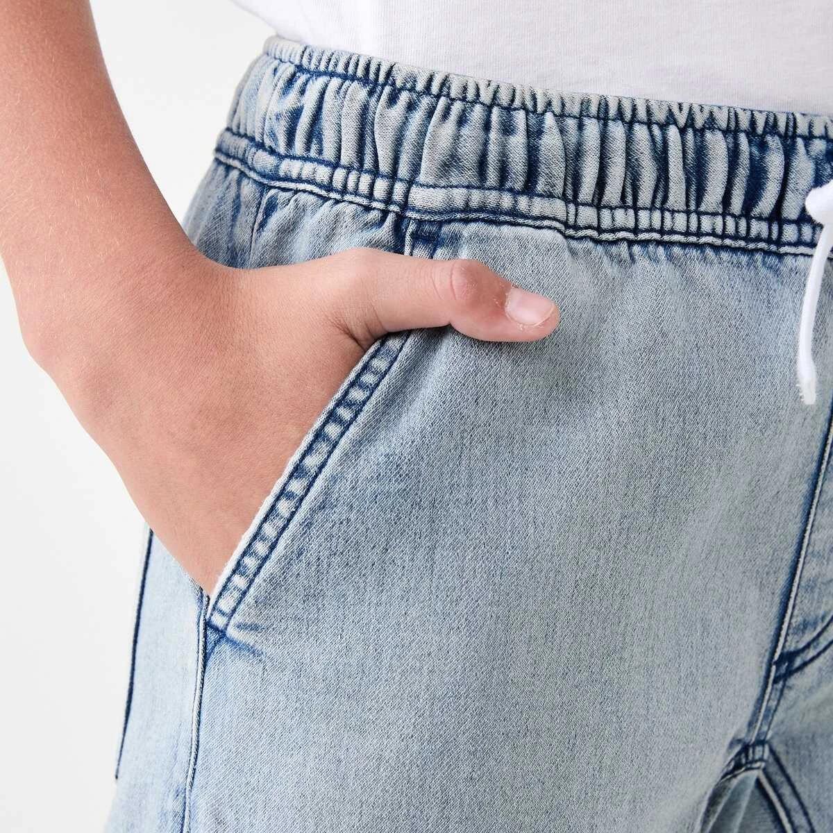 5 Pull On Denim Moto Shorts LIGHT STRETCH DENIM, 5 of 7