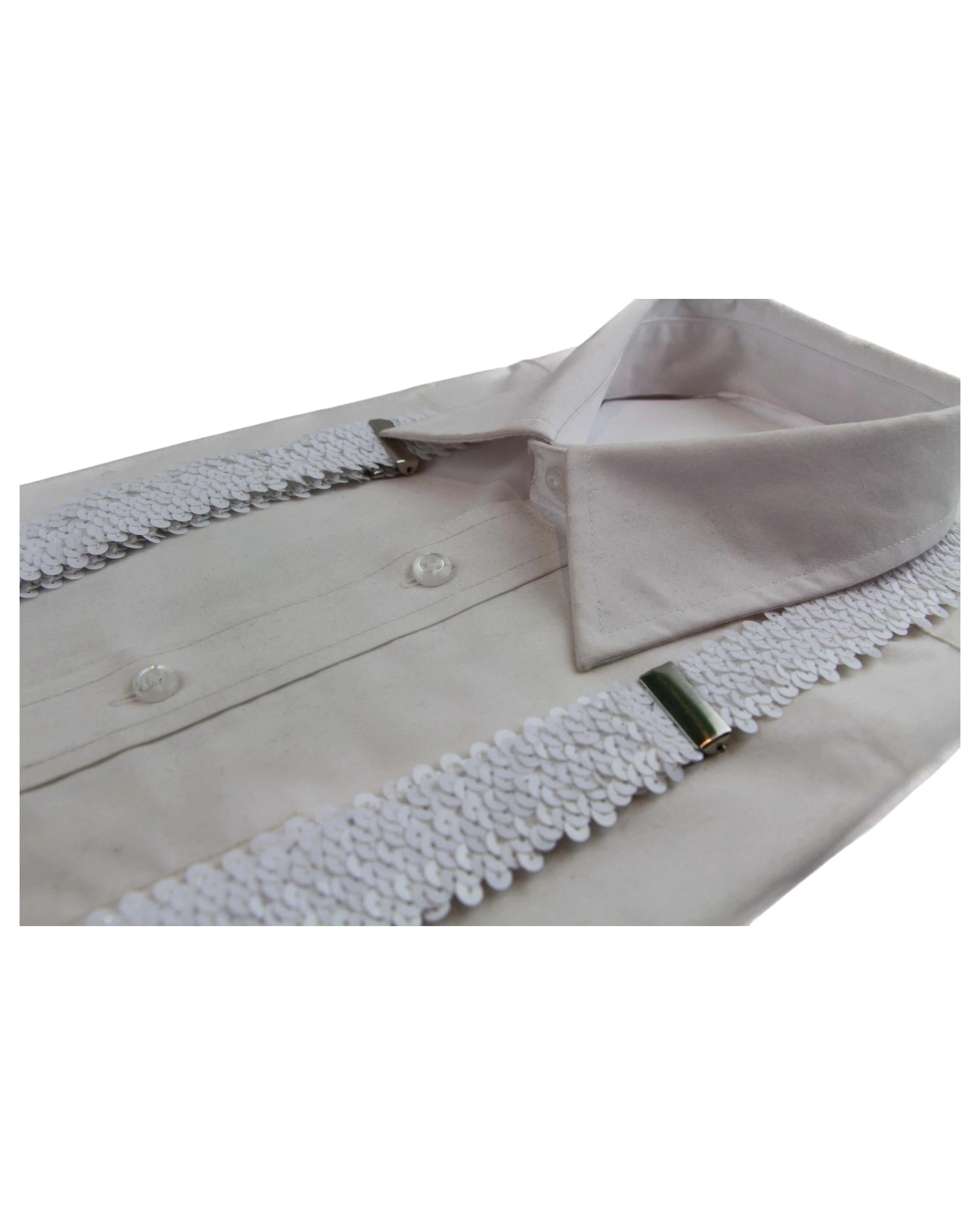 3 Zasel Unisex Adjustable 100cm Sequin Suspenders - White, 3 of 3