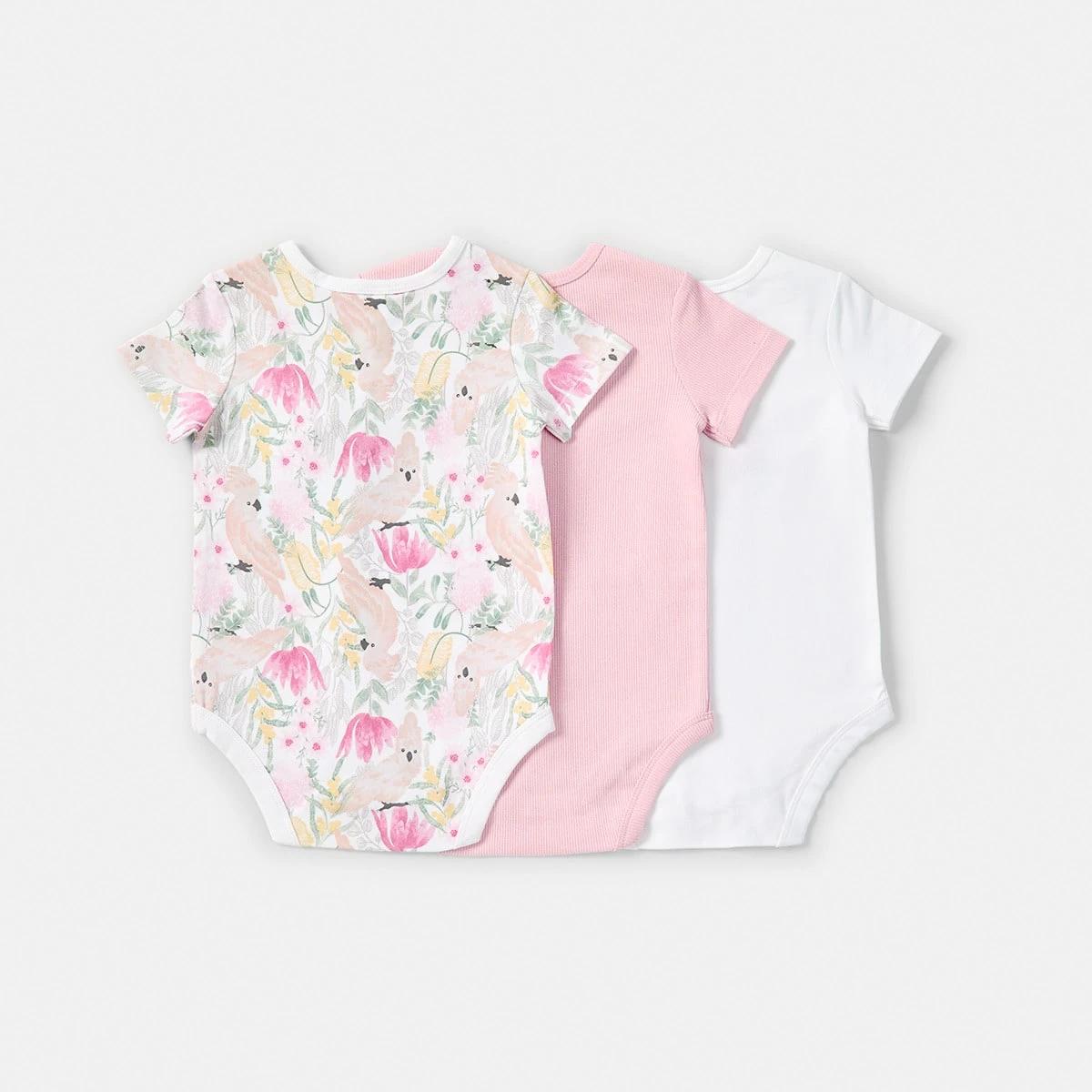 2 3 Pack Short Sleeve Bodysuits Aus Floral, 2 of 8