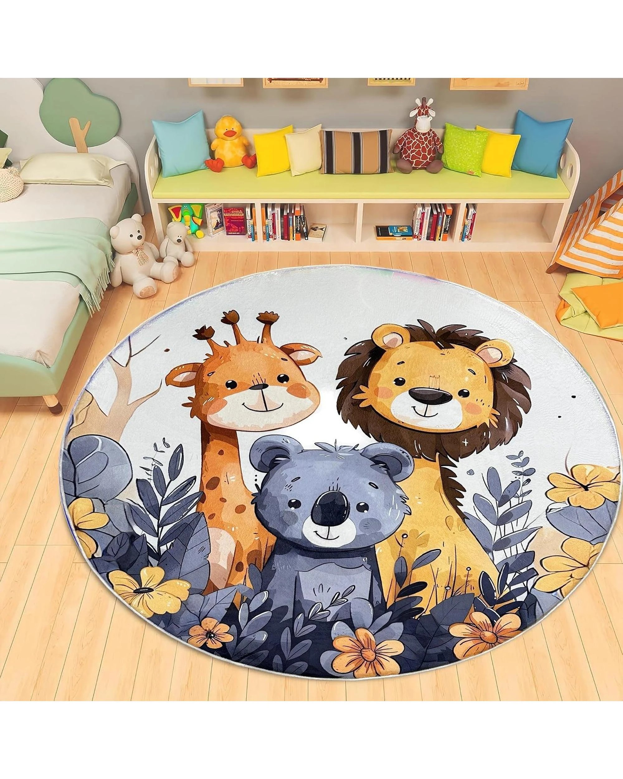 2 La Grace Home Ultra Soft Kids Tiger Giraffe Koala Plush Mat - 120x120cm, 2 of 4