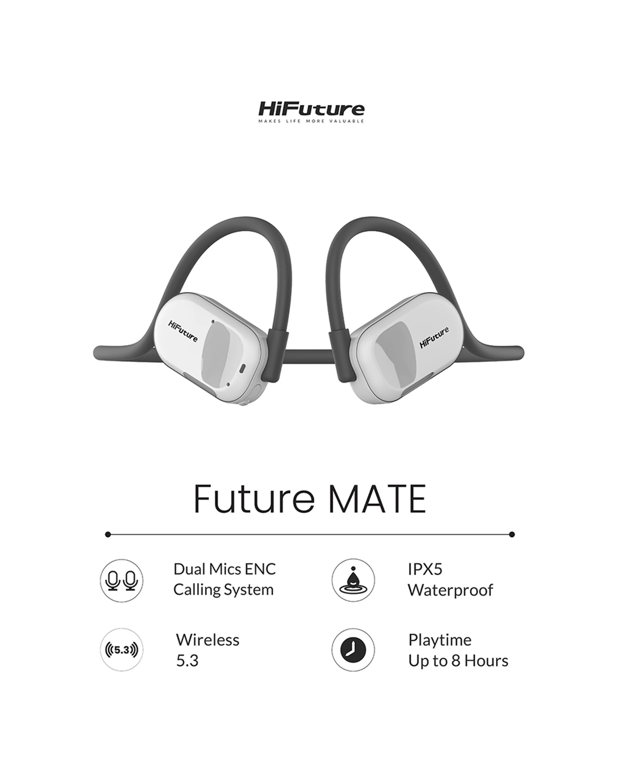 3 Hifuture Futuremate Open Ear Air Conduction Enc Headphones W/ 2-mic - Grey, 3 of 10
