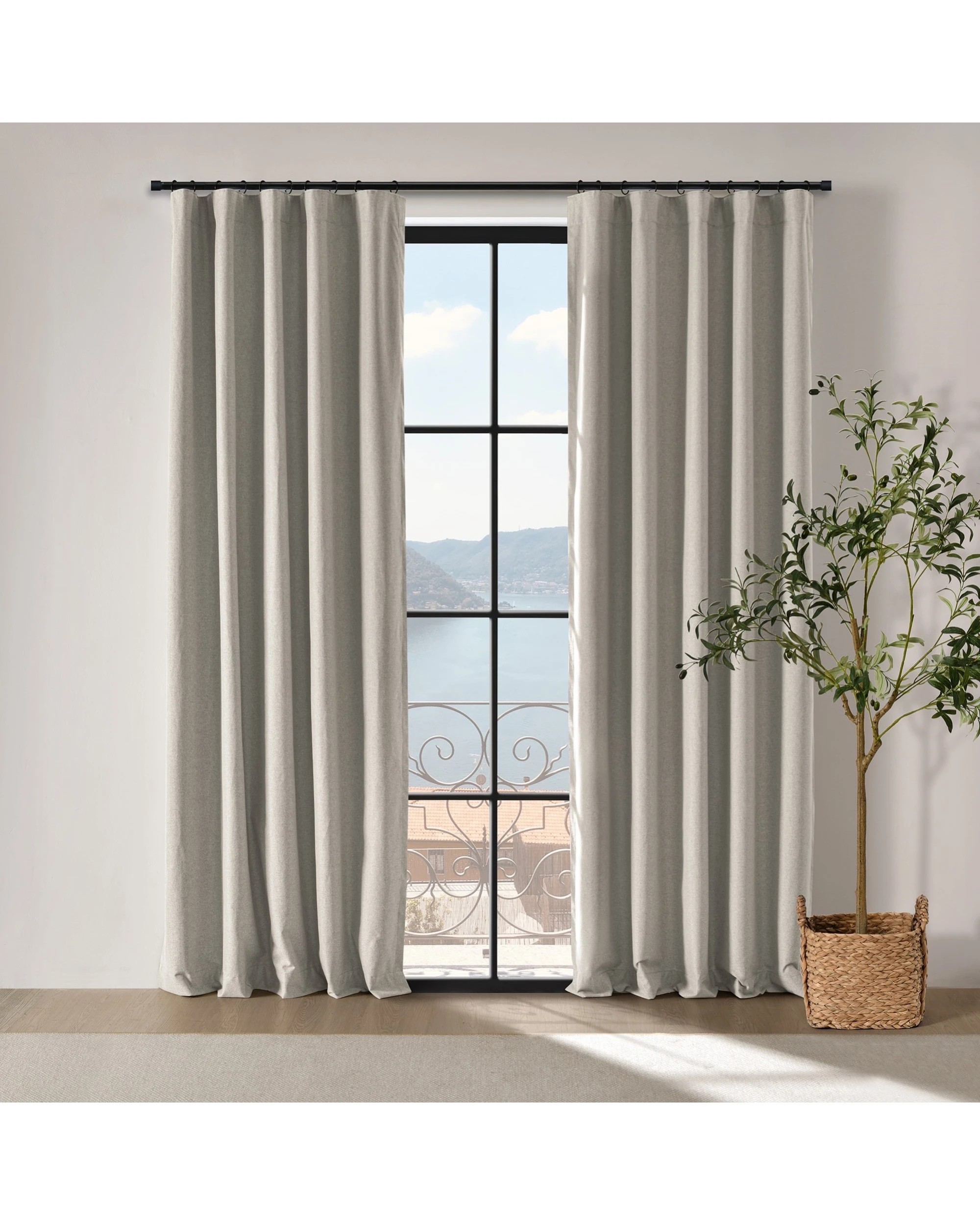 1 Cadence & Co. Bennett Faux Linen Blockout Multi Header Curtain Twin Pack 135x223cm - Natural, 1 of 8