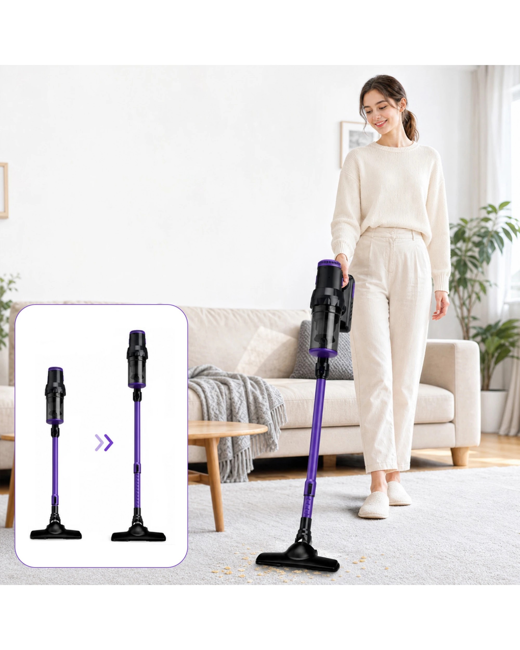 5 Yopower 4 in 1 600W Corded Vacuum Cleaner, 18KPa Stick Vacuum - Purple, 5 of 7