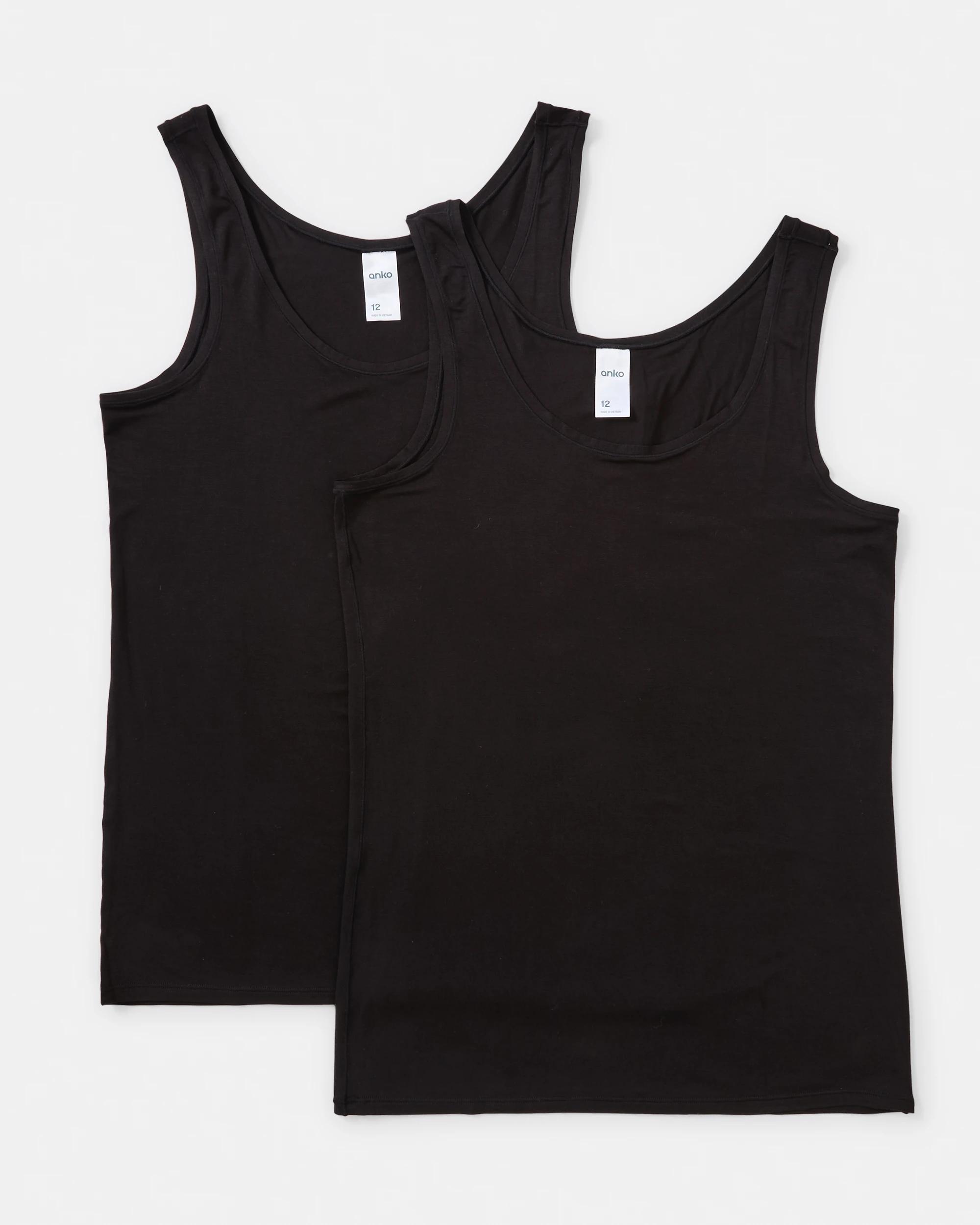 1 2 Pack Bamboo Thermal Tank Black, 1 of 4