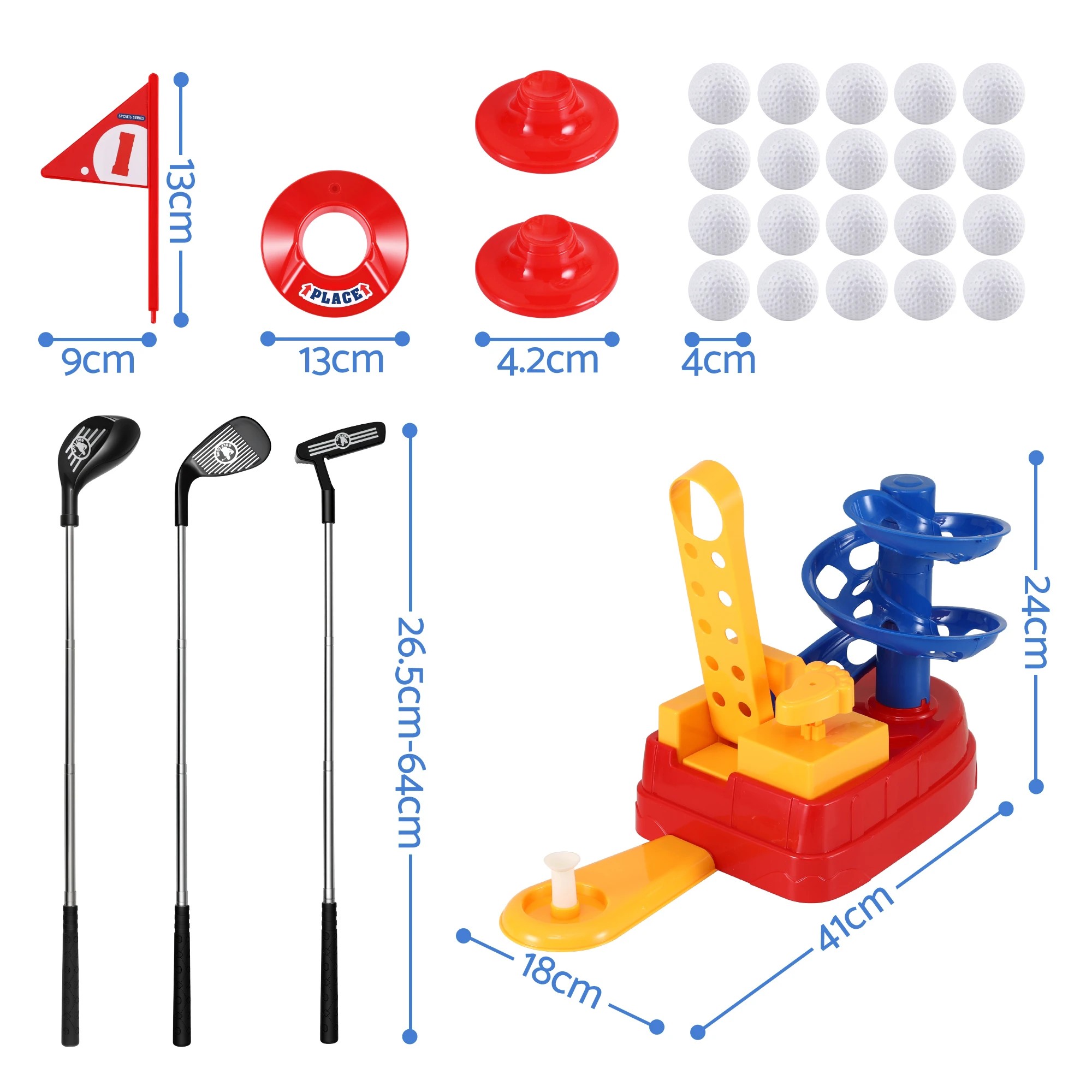 3 Keezi Kids Golf Toy Set with 20 Balls & 3 Clubs Indoor Outdoor Sports Game for Boys Girls Ages 3-8 - Blue, 3 of 7
