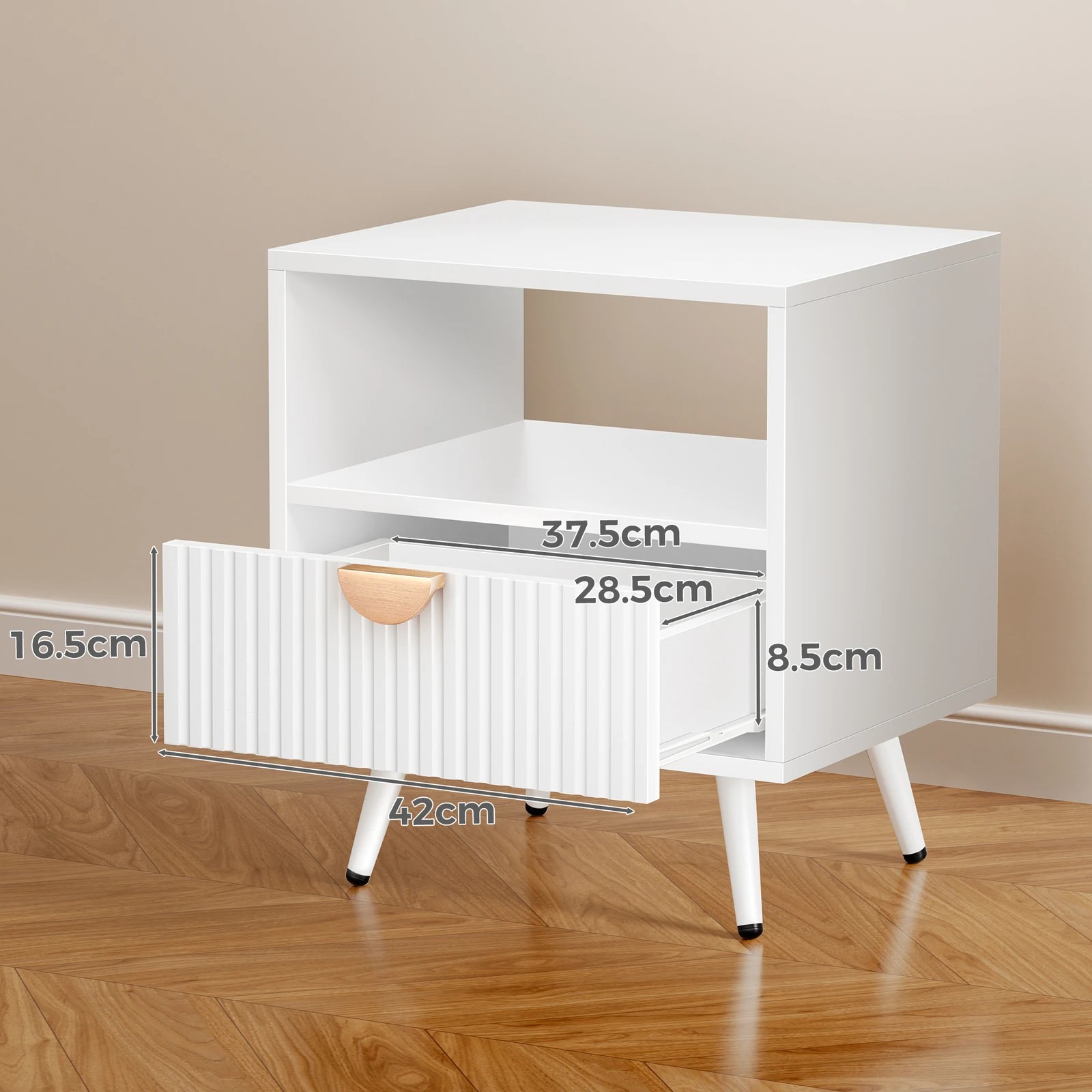5 Alfordson Bedside Table 1 Drawer Side Storage Shelf Nightstand - White, 5 of 10