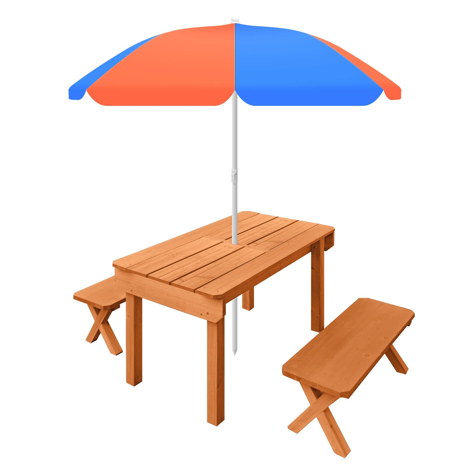 4 Kidbot Kids Sand and Water Table Picnic Chairs Outdoor Wooden Bench Adjustable Umbrella Children Play Station Storage, 4 of 6