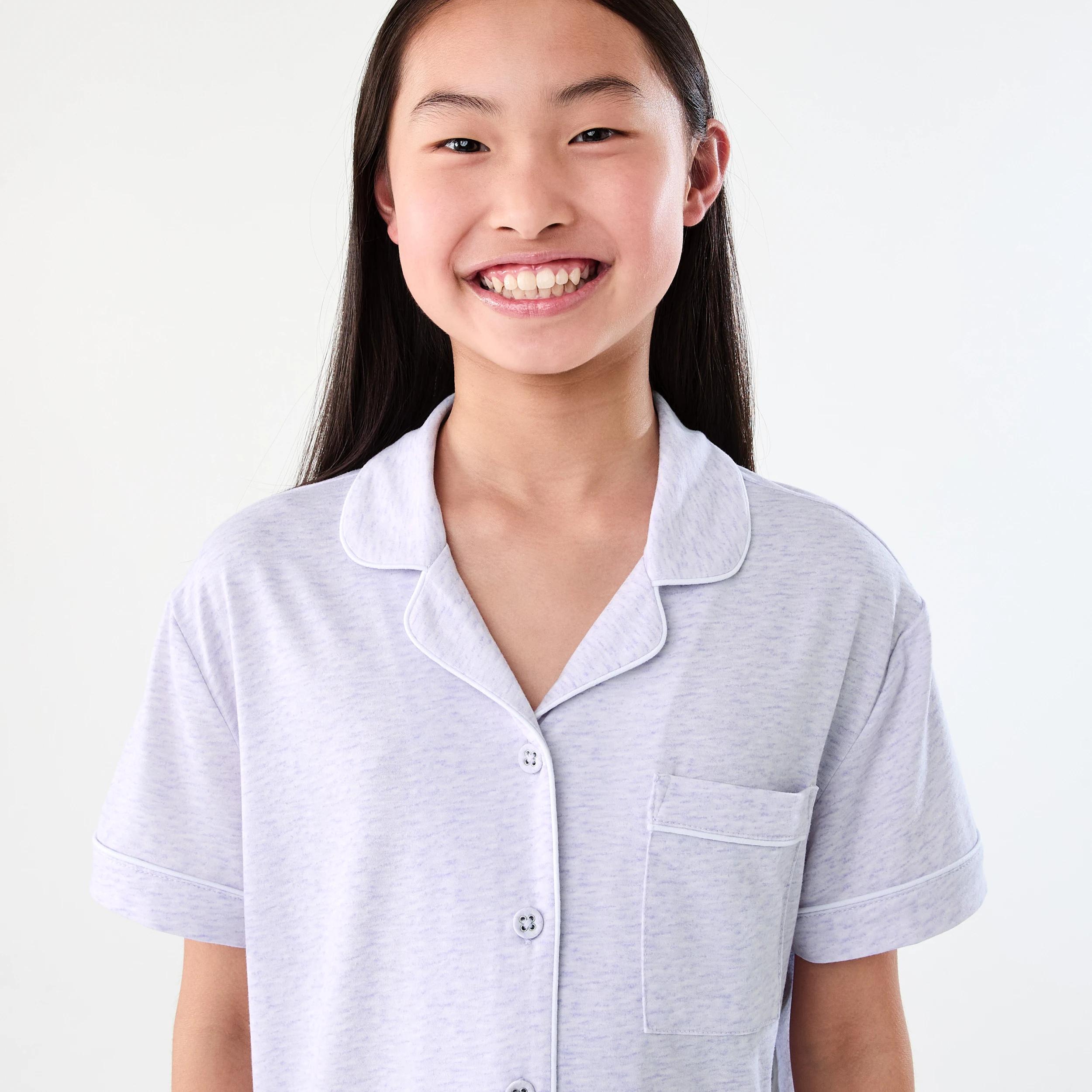 3 Short Sleeve Button Down Pyjama Set PASTEL LILAC MARLE, 3 of 8