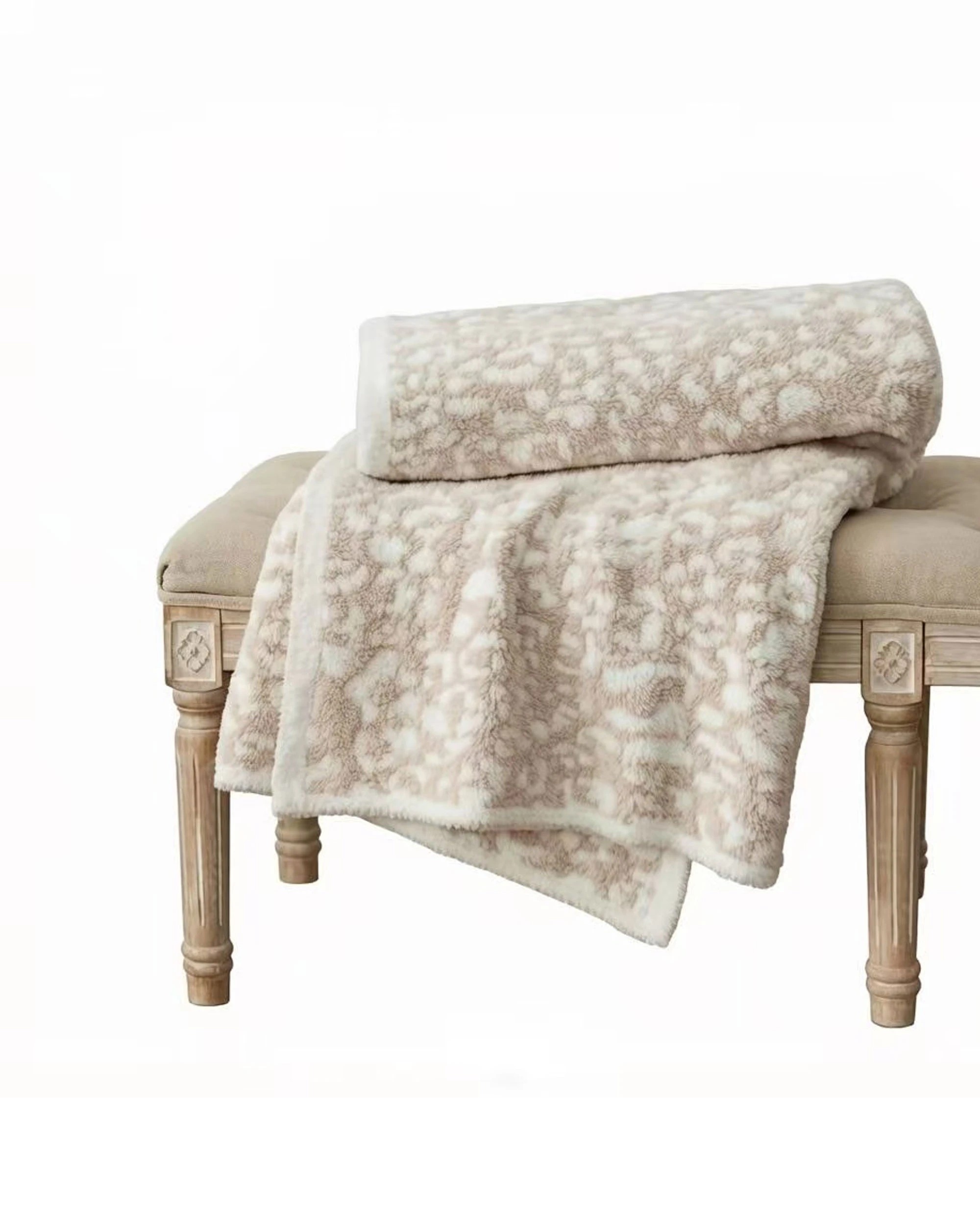 1 Cotton More Leopard Pattern Microfibre Winter Throw Blanket 130x160cm - Beige, 1 of 6