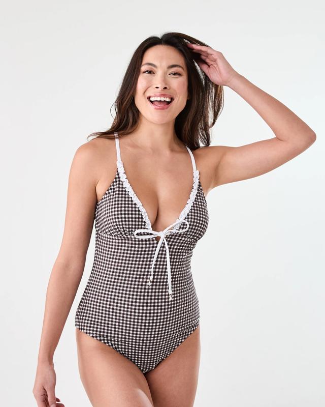 Gingham Frill Trim One Piece Swim
