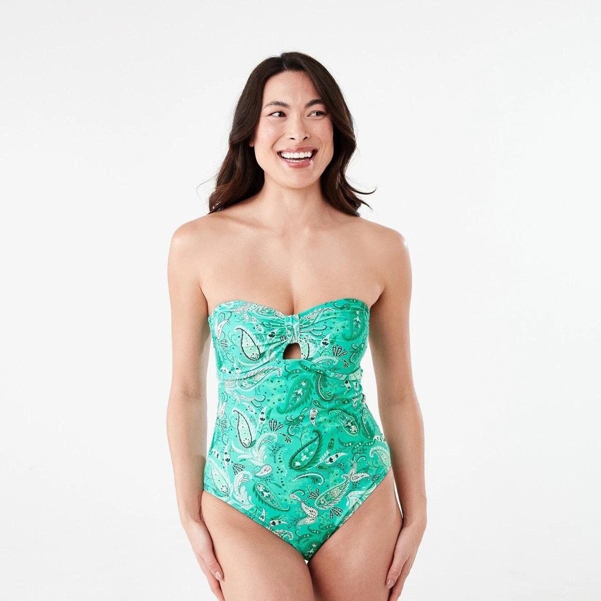 2 Knot Front One Piece Swimsuit GREEN PAISLY CABANA GREEN, 2 of 8