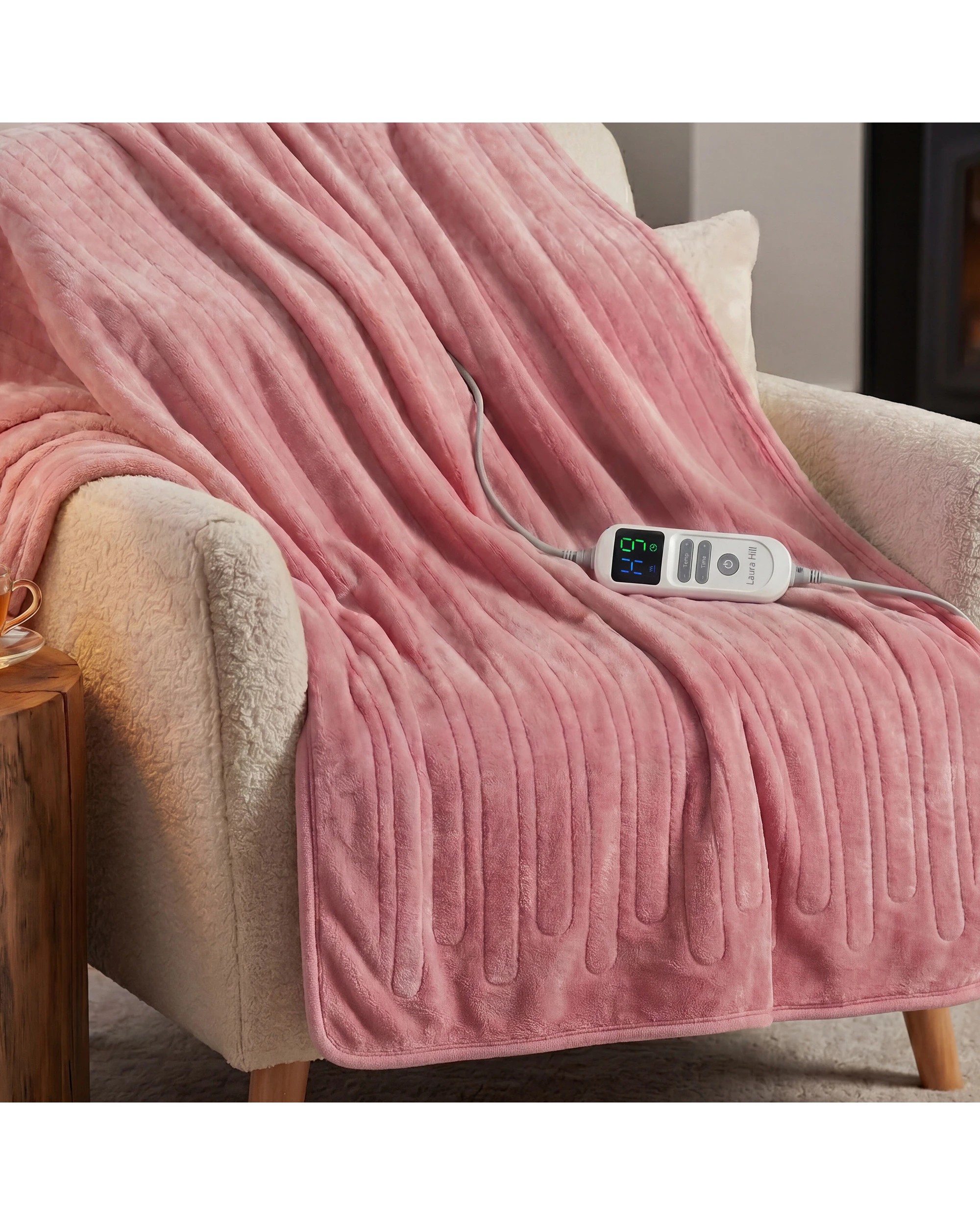 4 Laura Hill XL Electric Heated Blanket Throw Soft Coral Fleece 10 Heat Settings Machine Washable - Pink, 4 of 8