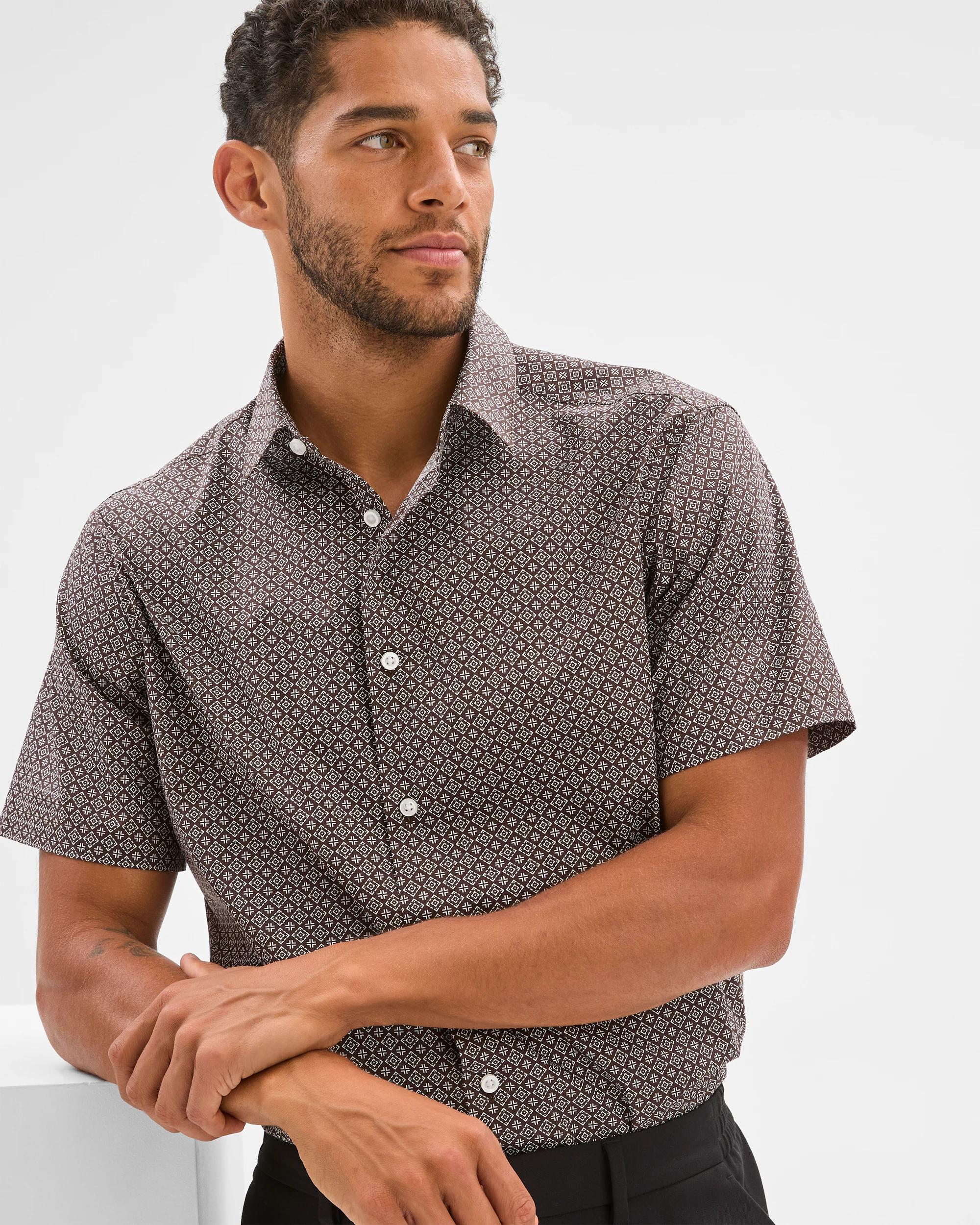 6 Preview Australian Cotton Short Sleeve Shirt CHOC TILE, 6 of 6