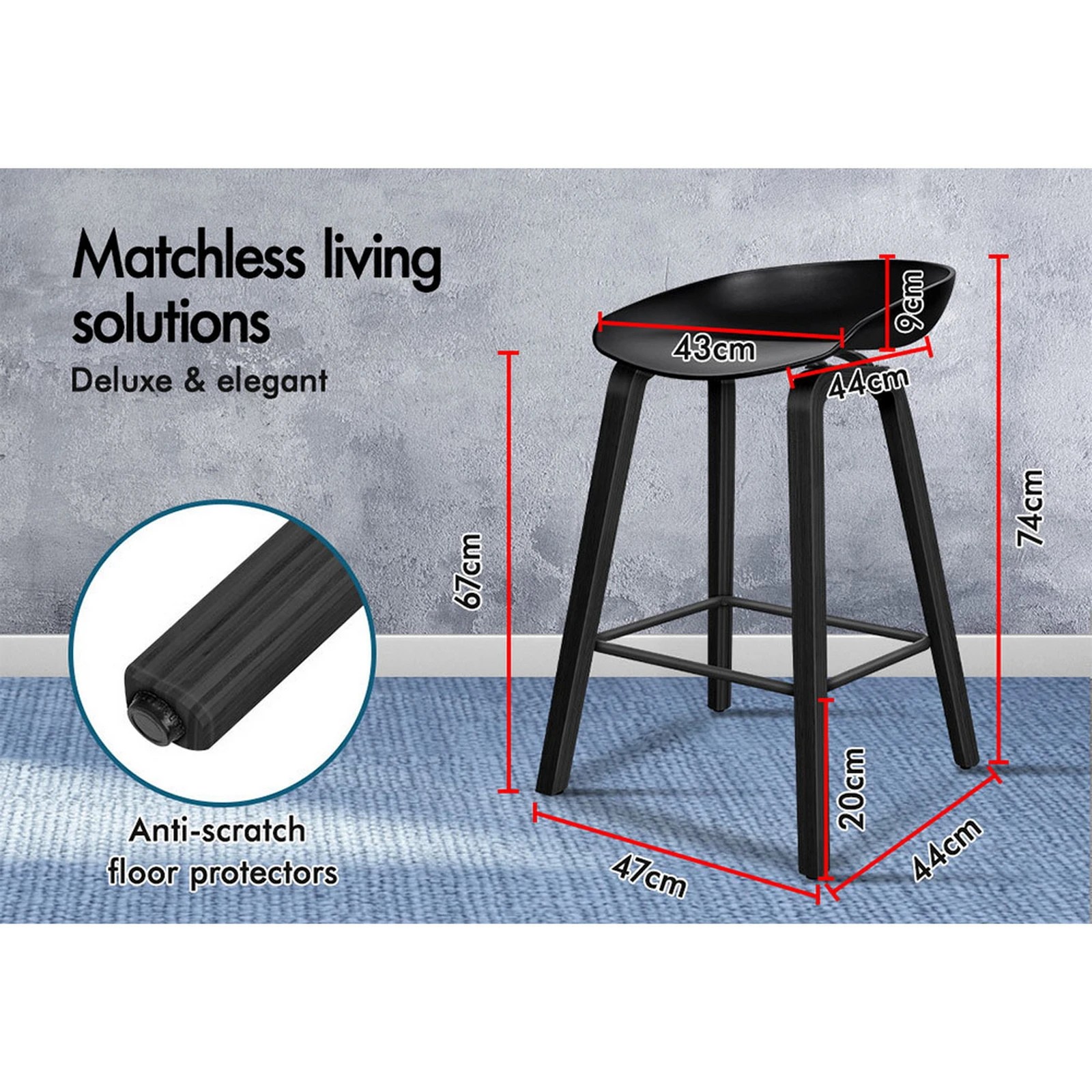 8 Alfordson 2x Kitchen Bar Stools Counter Wooden Chairs - Black, 8 of 10