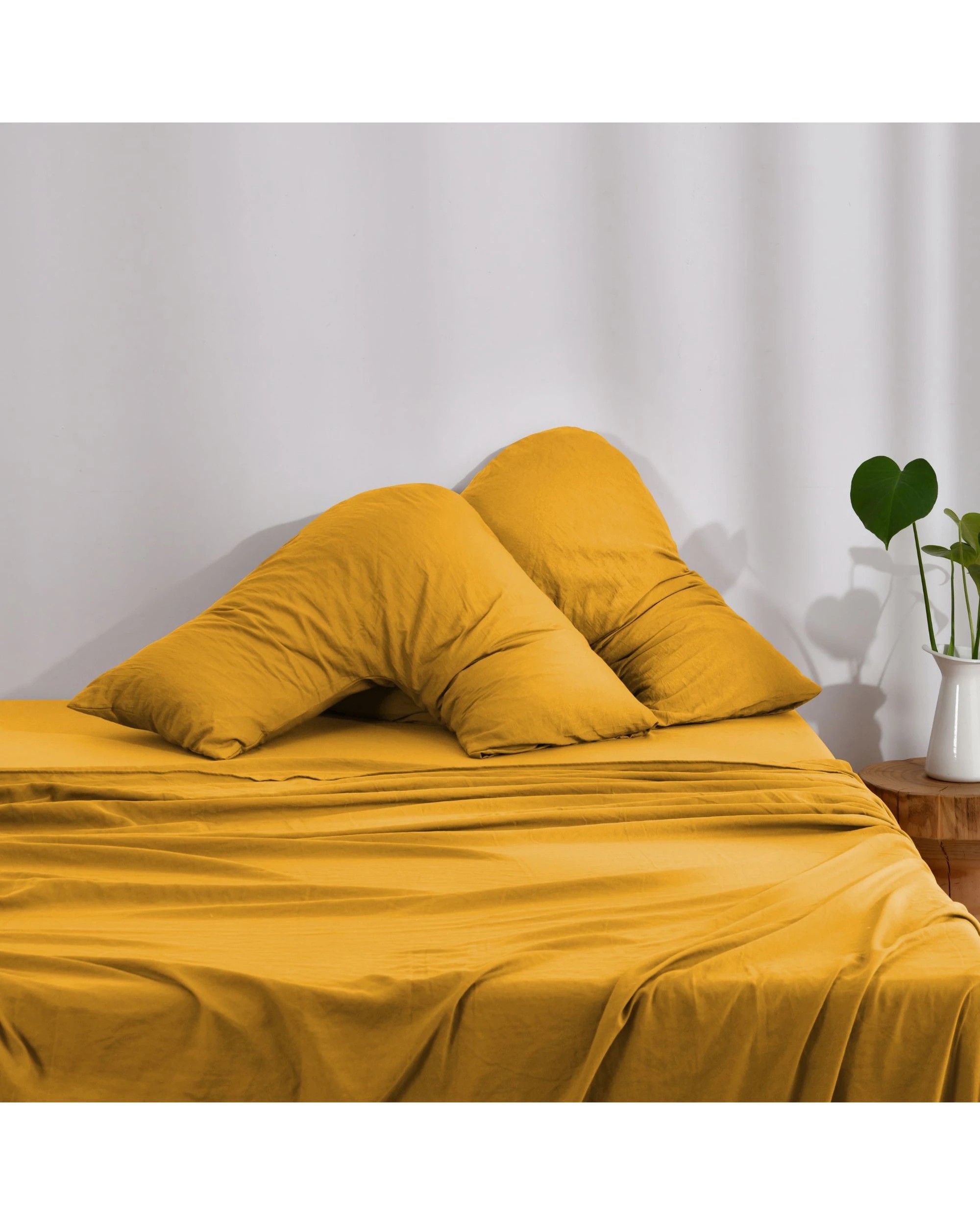 1 Dreamaker Superfine Washed Microfibre V-Shape Pillowcase Twin Pack - Mustard, 1 of 6