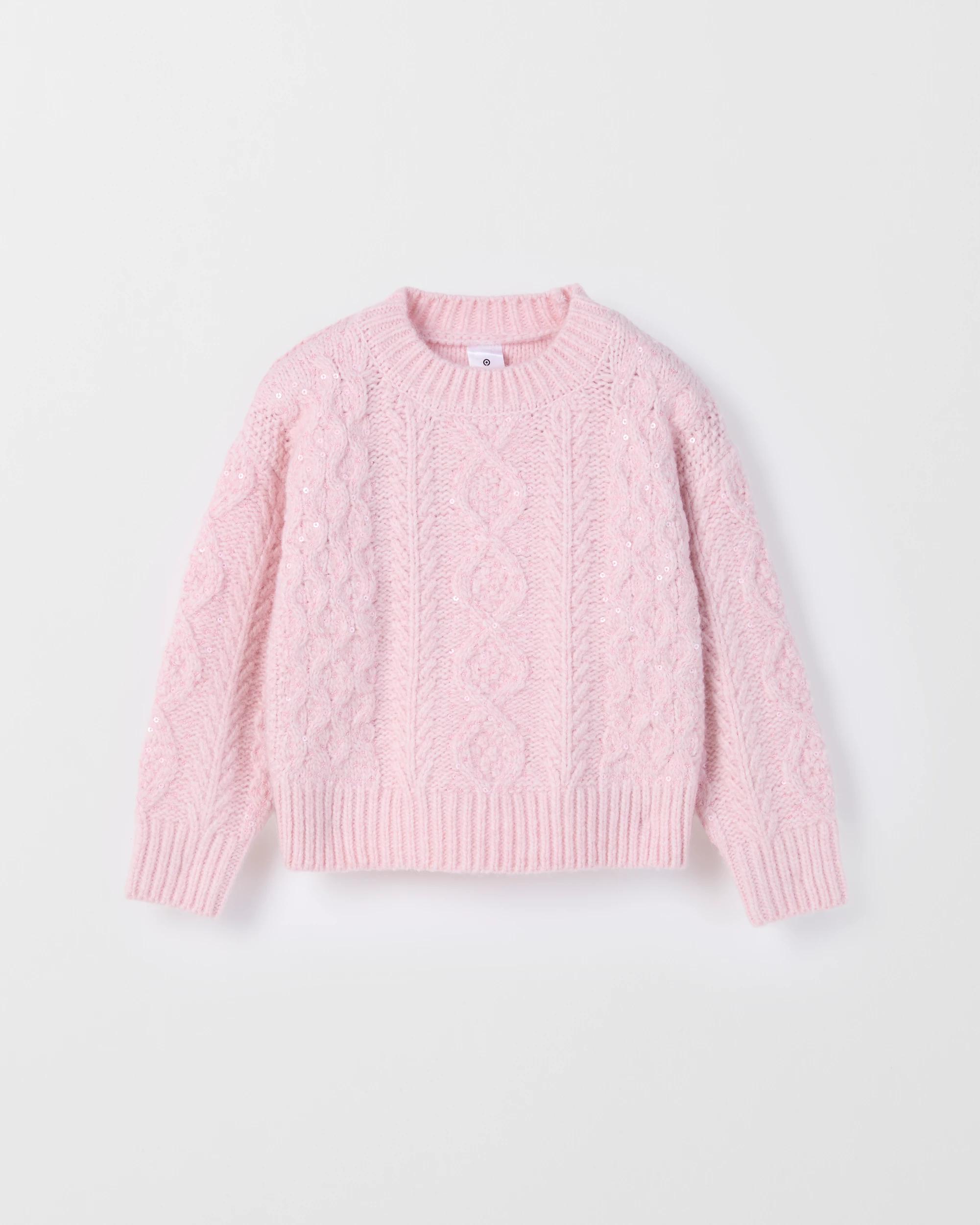 1 Target Kids Sequin Cable Knit Jumper PINK, 1 of 2