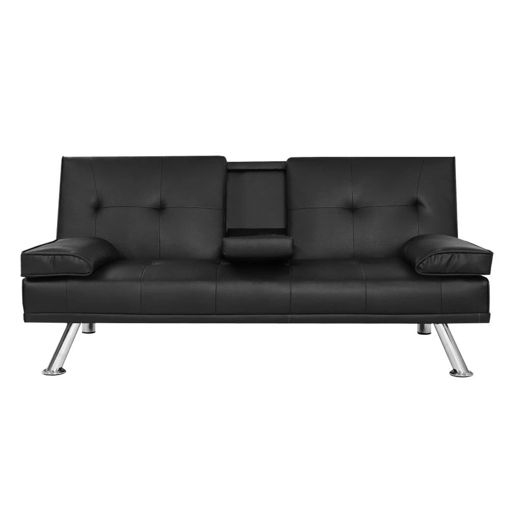 1 Artiss Sofa Bed 168CM  PU - Black, 1 of 5