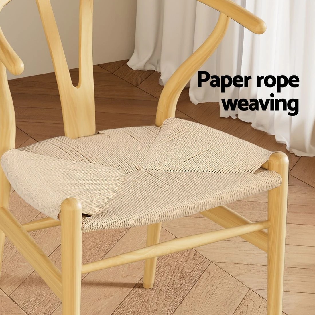 7 Artiss Dining Chair en Rattan Seat Wishbone Back - Natural, 7 of 7