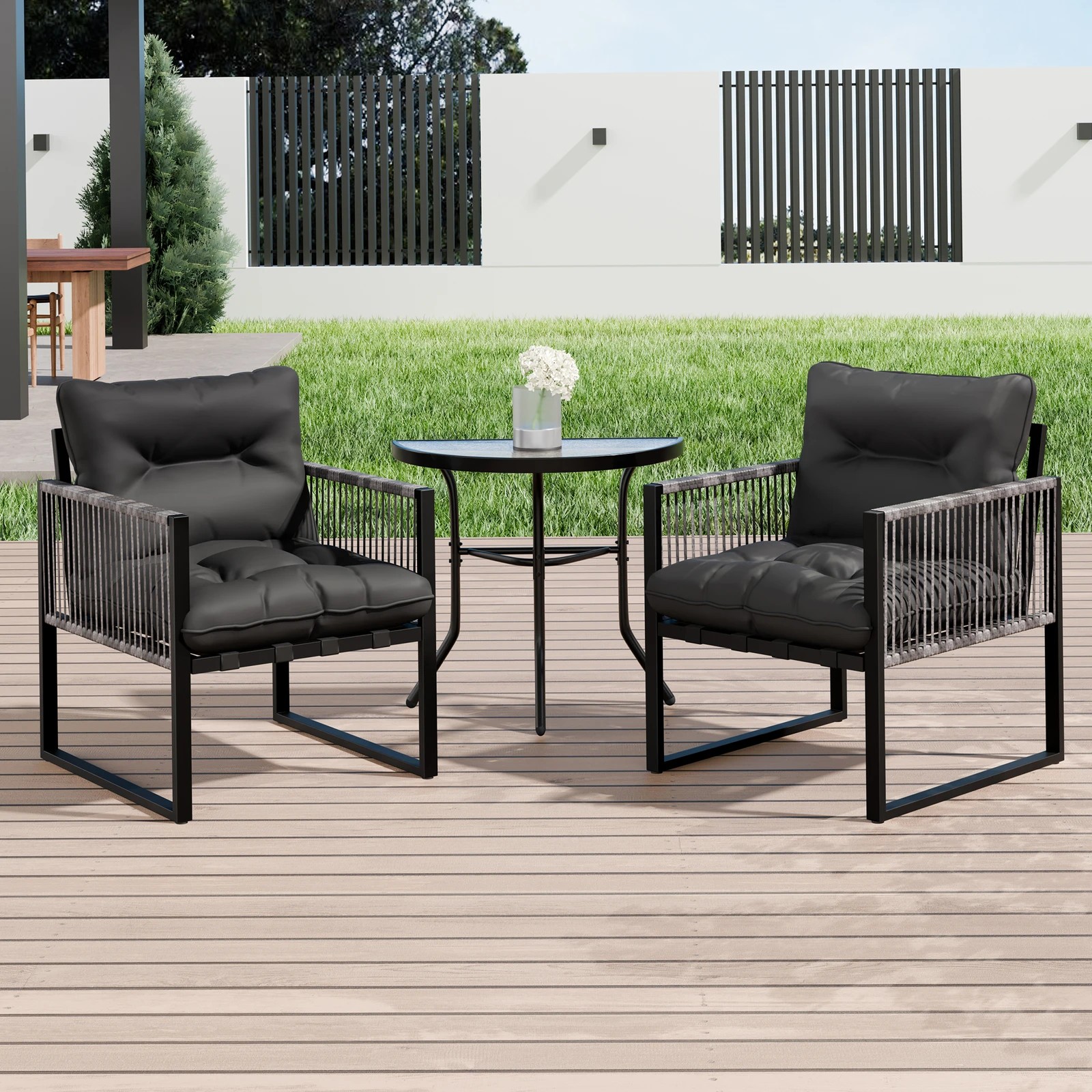 9 Alfordson 3PCS Outdoor Furniture Setting Patio Garden Table Chair Set Wicker - Grey, 9 of 10