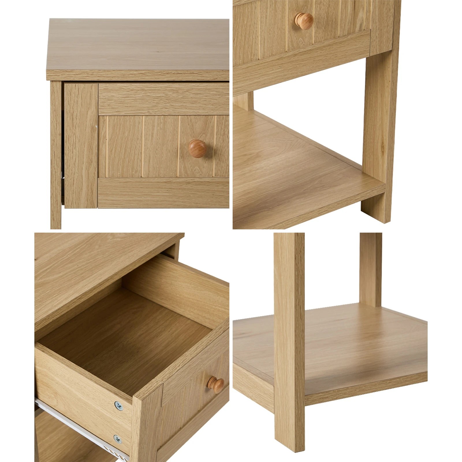 5 Oikiture Bedside Table Side End 1 Drawer Storage Shelf Nightstand - Natural, 5 of 8