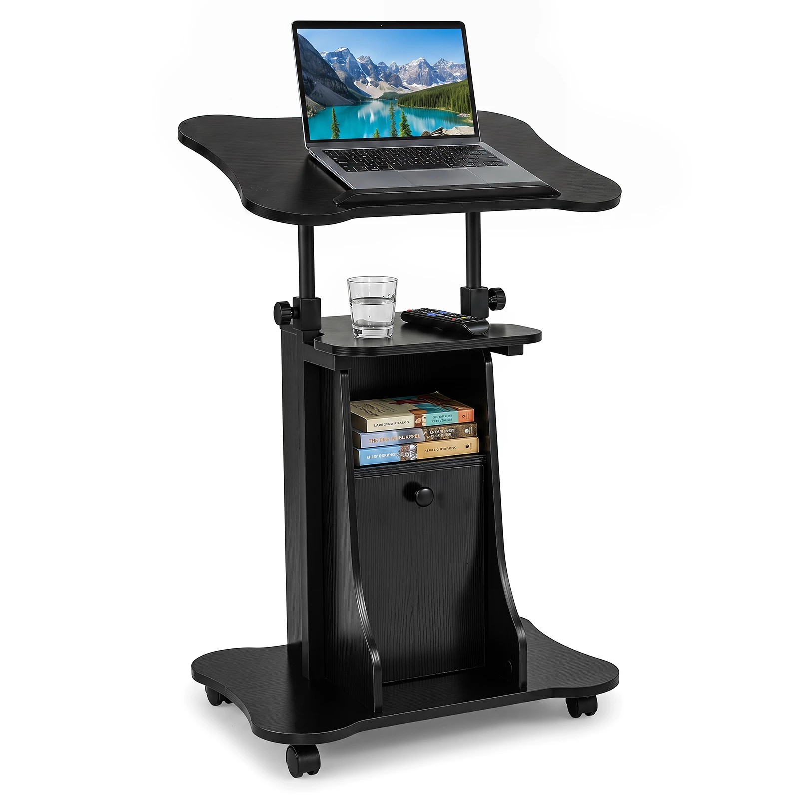 5 Costway Mobile Lectern Podium Stand Adjustable Laptop Table w/Tilting Tabletop - Black, 5 of 5