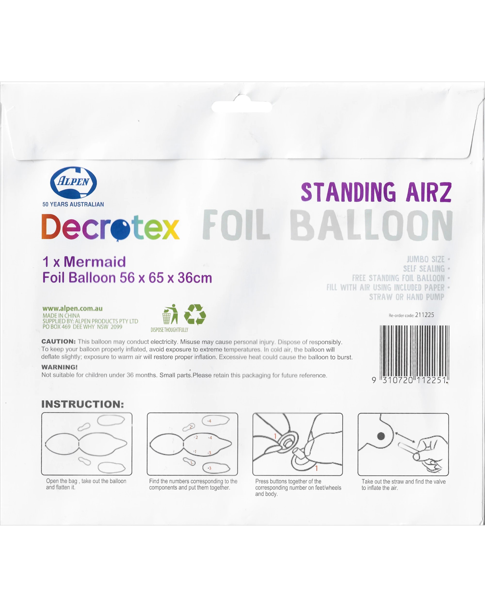 3 Alpen Standing Airz Mermaid Air Fill Foil Balloon 65cm, 3 of 3