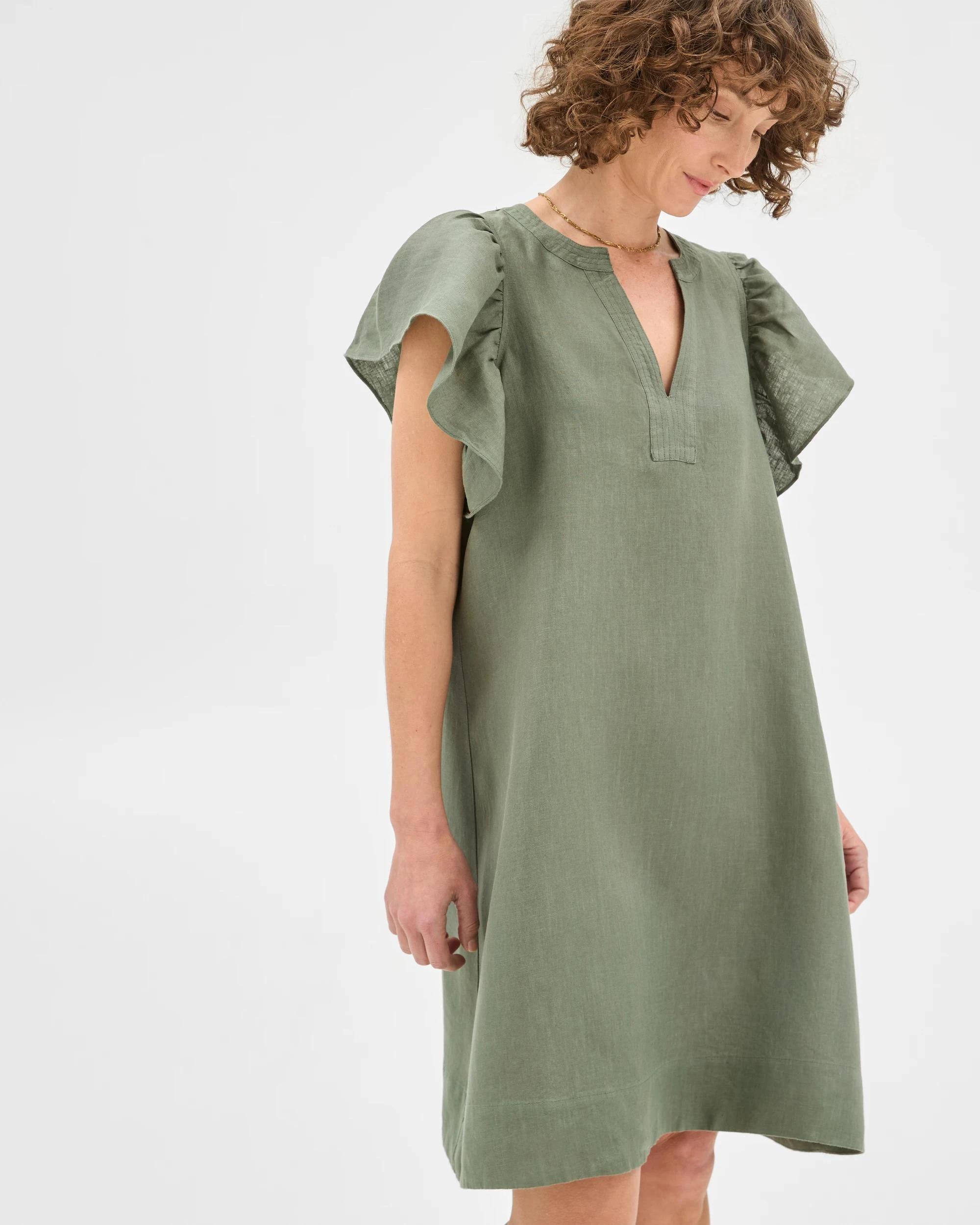 1 Target Woman European Linen Stitch Detail Mini Dress KALE, 1 of 6