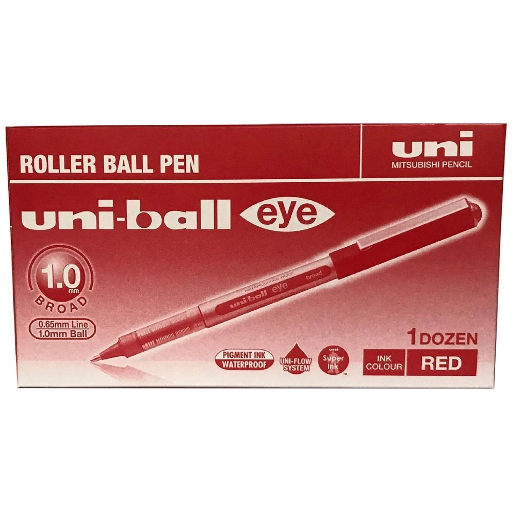1 Uni-ball Eye Broad Rollerball Pens 12 Pack 1.0mm Red, 1 of 2