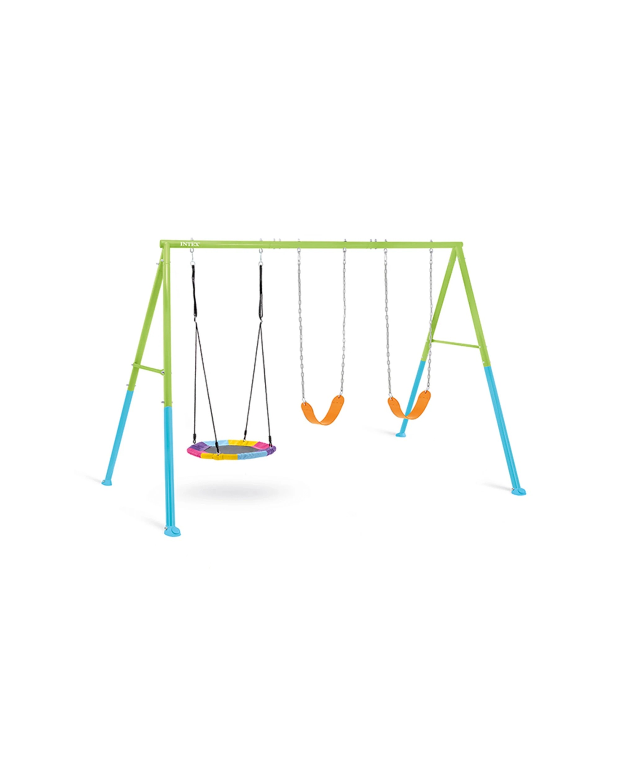 1 Intex Three Feature Steel Frame Kids Swing Set Backyard 3 Years Plus Saucer Glider - Green, 1 of 4
