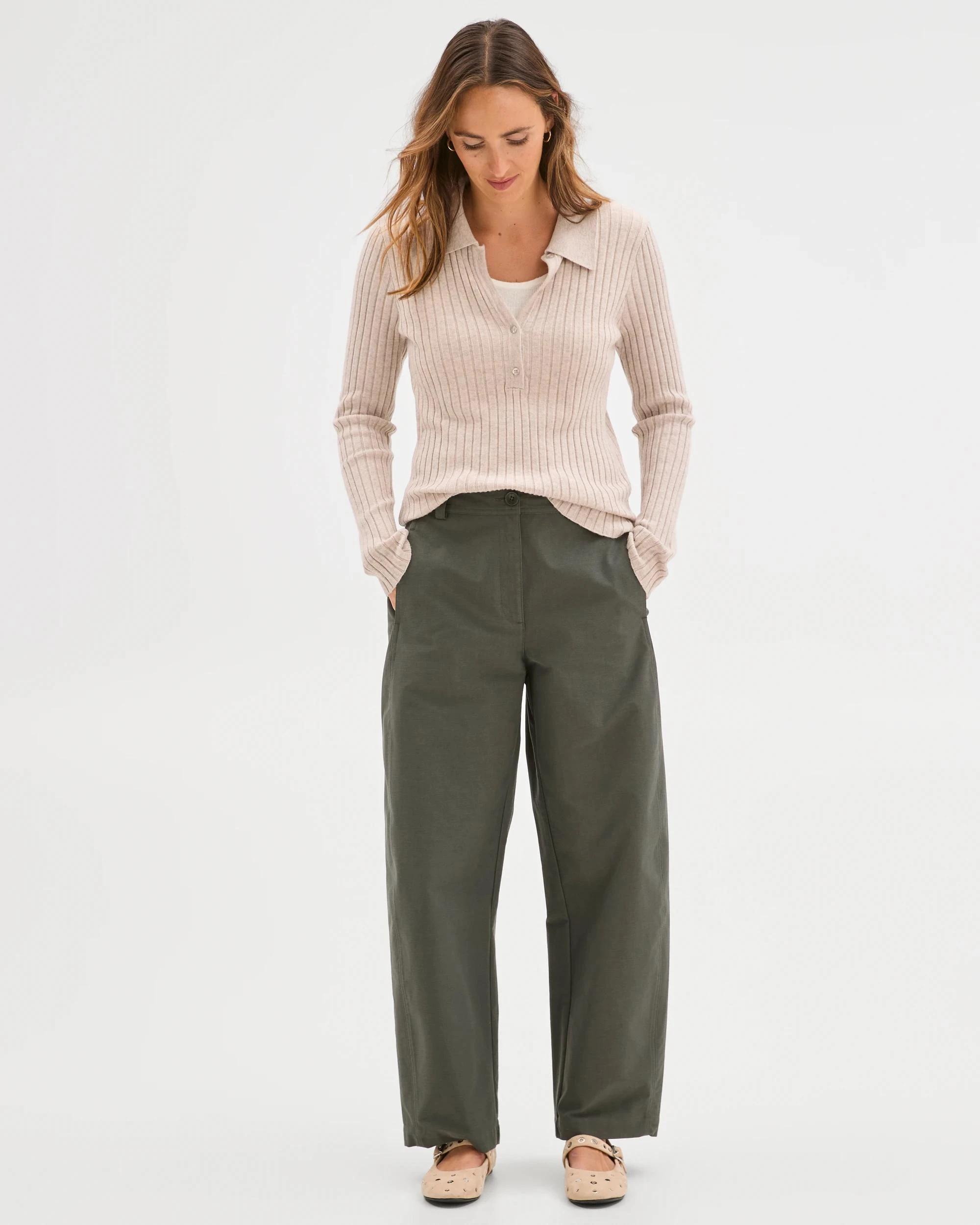 1 Target Woman Relaxed Forward Seam Barrel Leg Pants OREGANO, 1 of 6