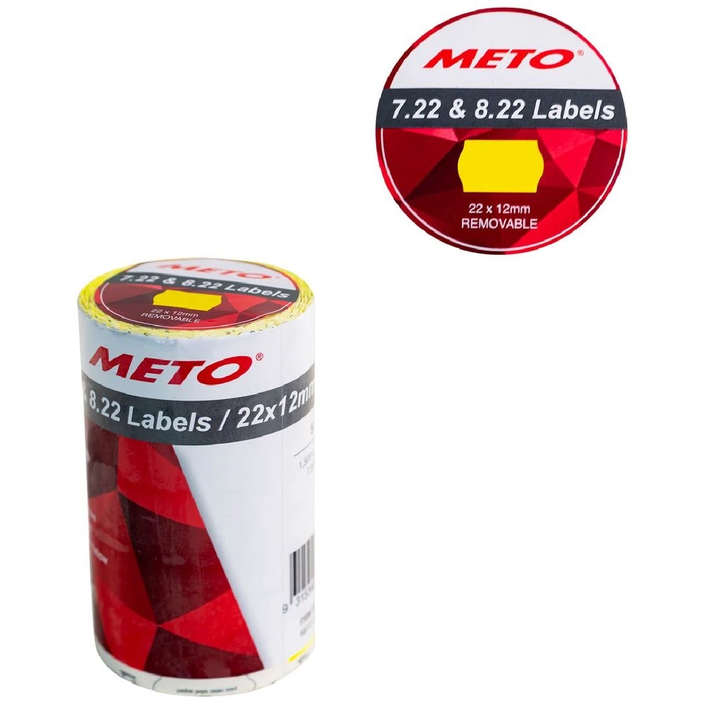 2 Meto Removable Labels 22 x 12mm Fluoro Yellow 5 Pack, 2 of 2