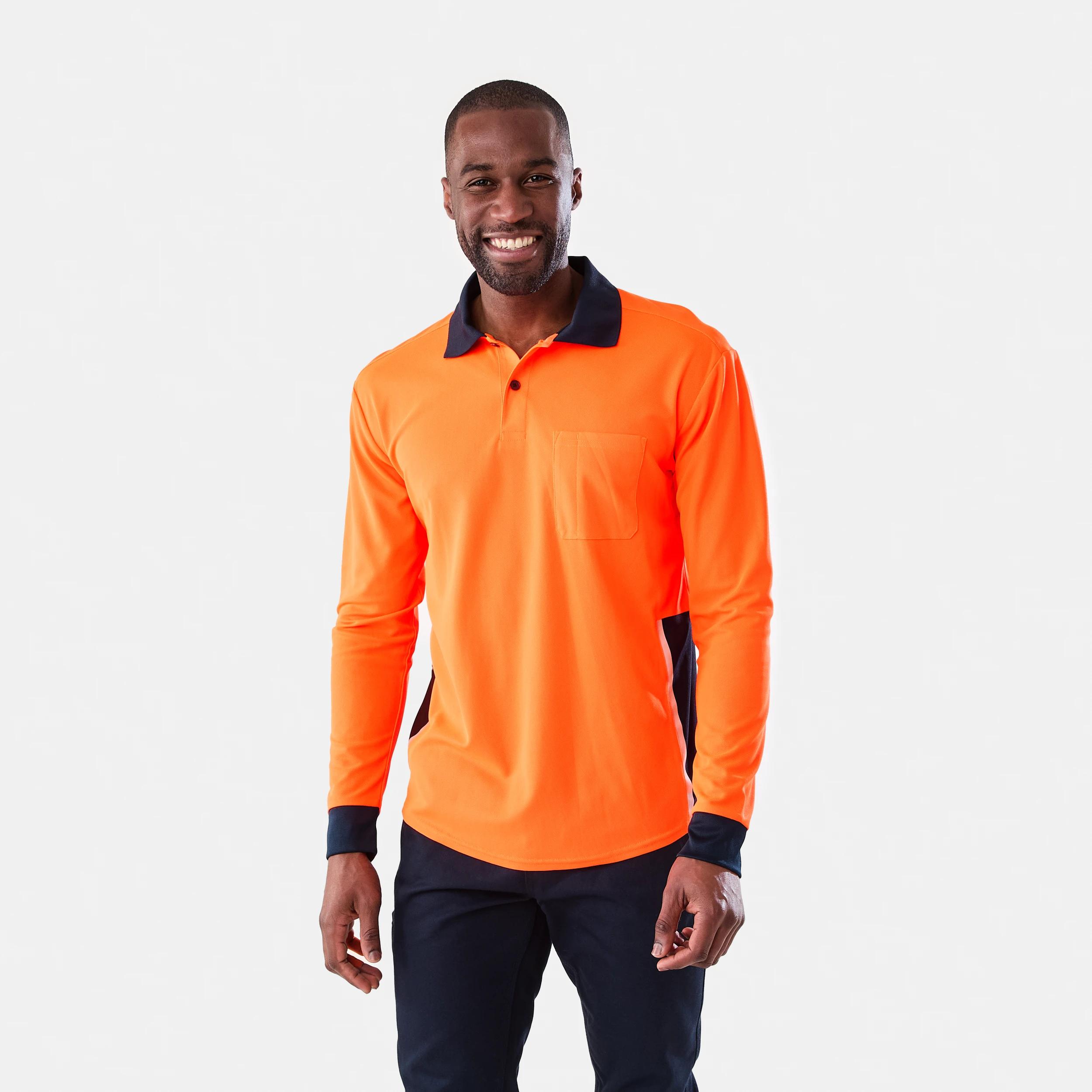 1 Workwear Long Sleeve Hi-Visibility Cool Polo Shirt SAFETY ORANGE, 1 of 8