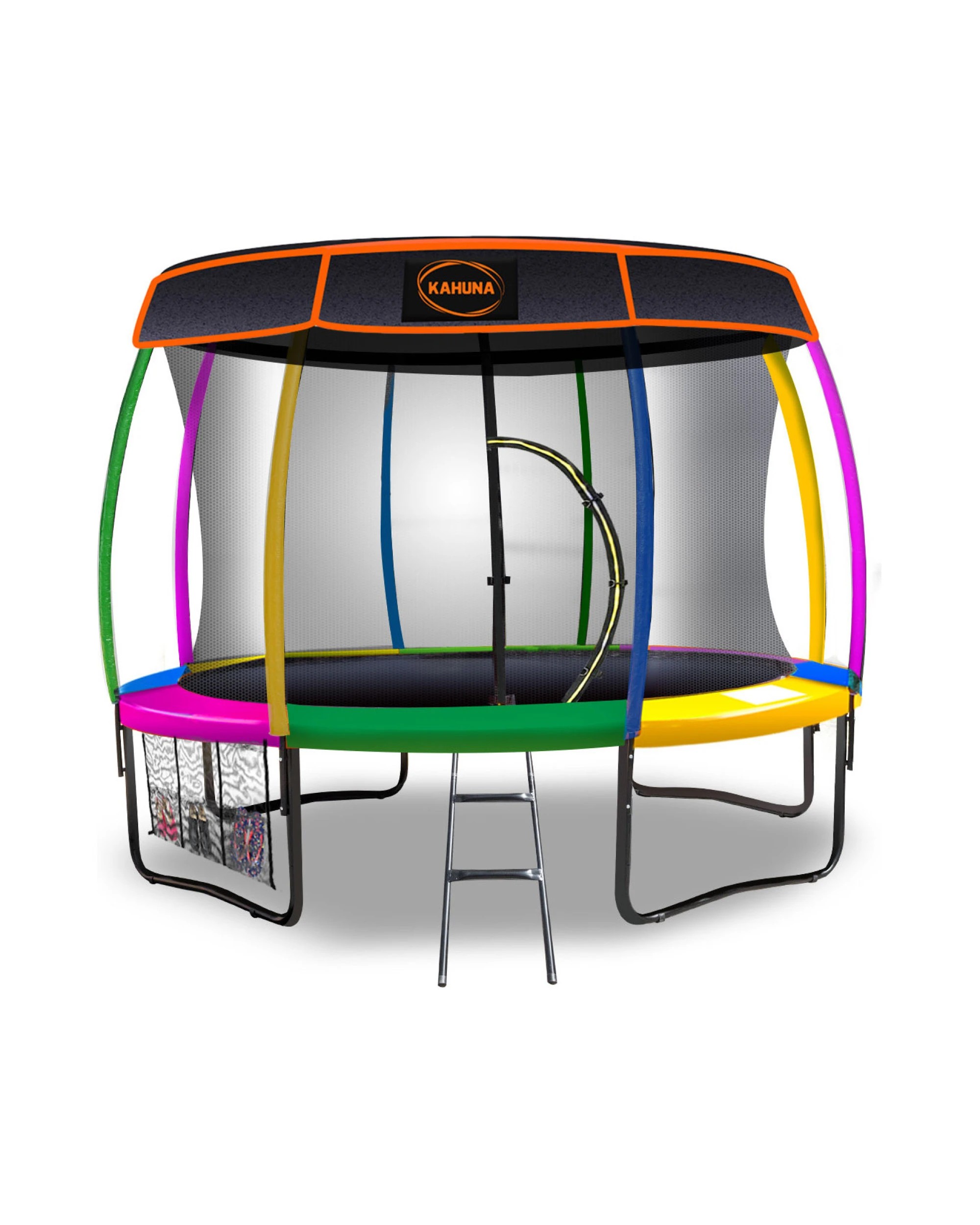 1 Kahuna 16ft Trampoline with Safety Pad, Basketball Set and Roof in Rainbow - Assorted, 1 of 10