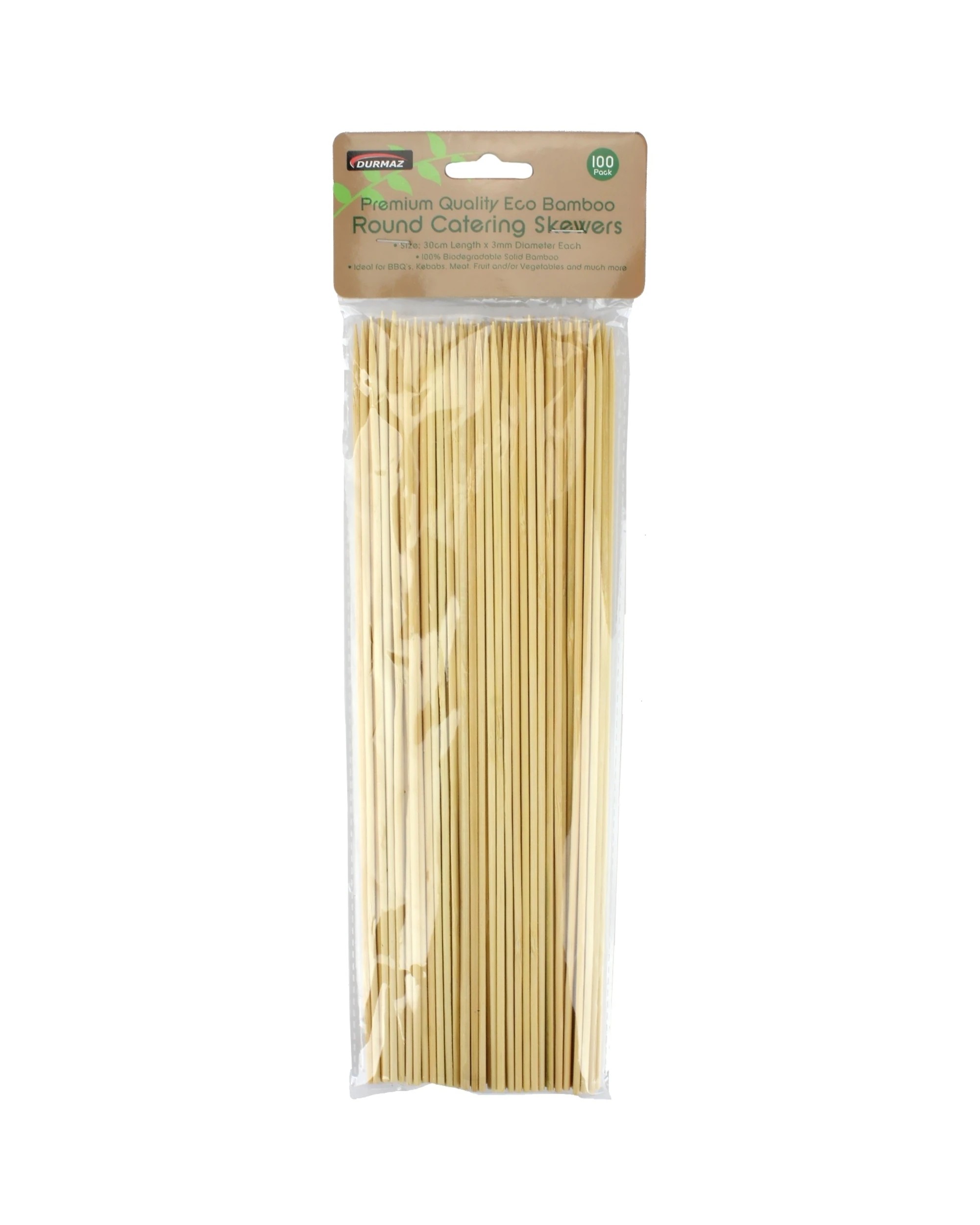 1 Durmaz Eco Bamboo Skewers Round 30cm Pack of 100 - Natural, 1 of 1