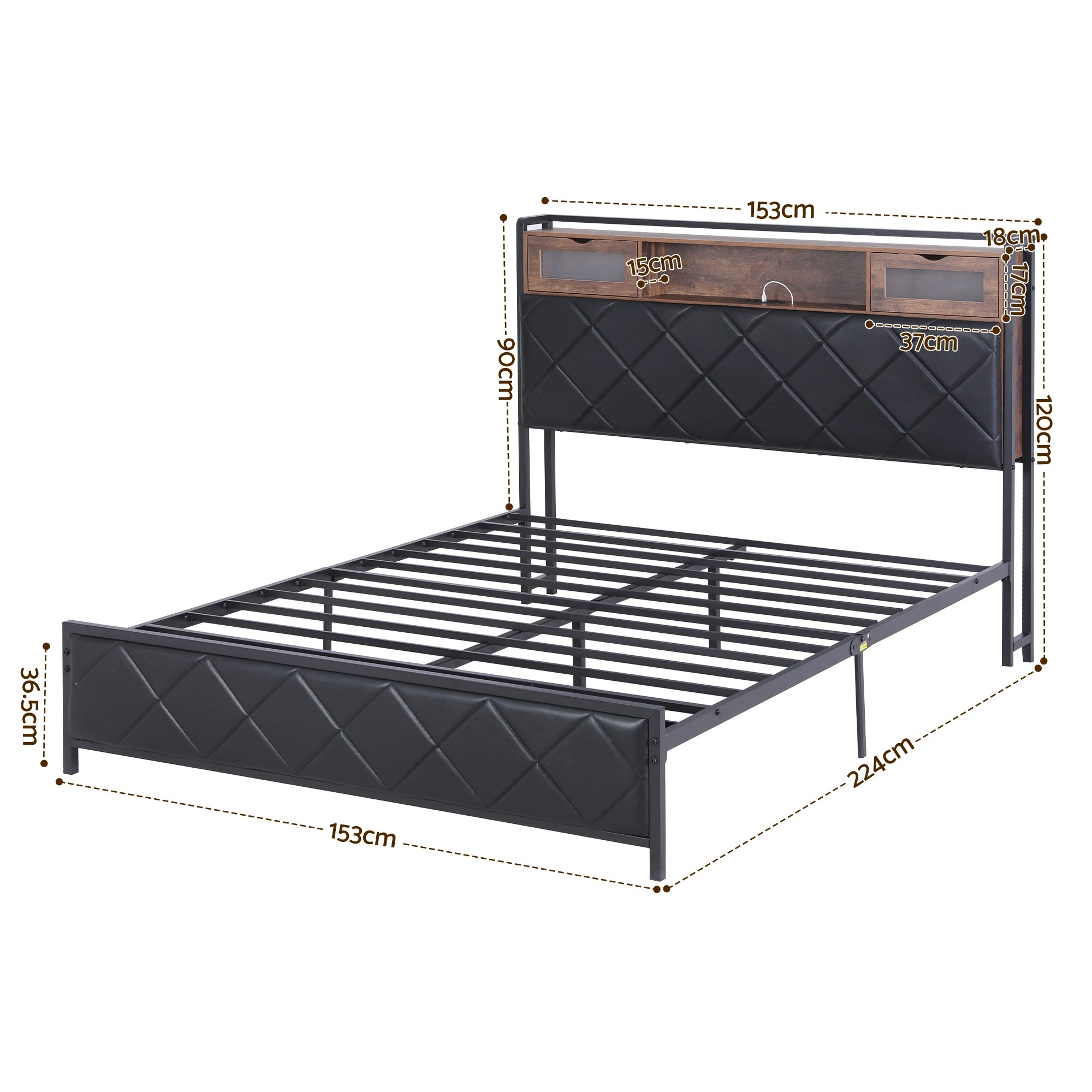 2 Artiss Queen Bed Frame with LED Lights and Storage Headboard Charging Station - Black, 2 of 9