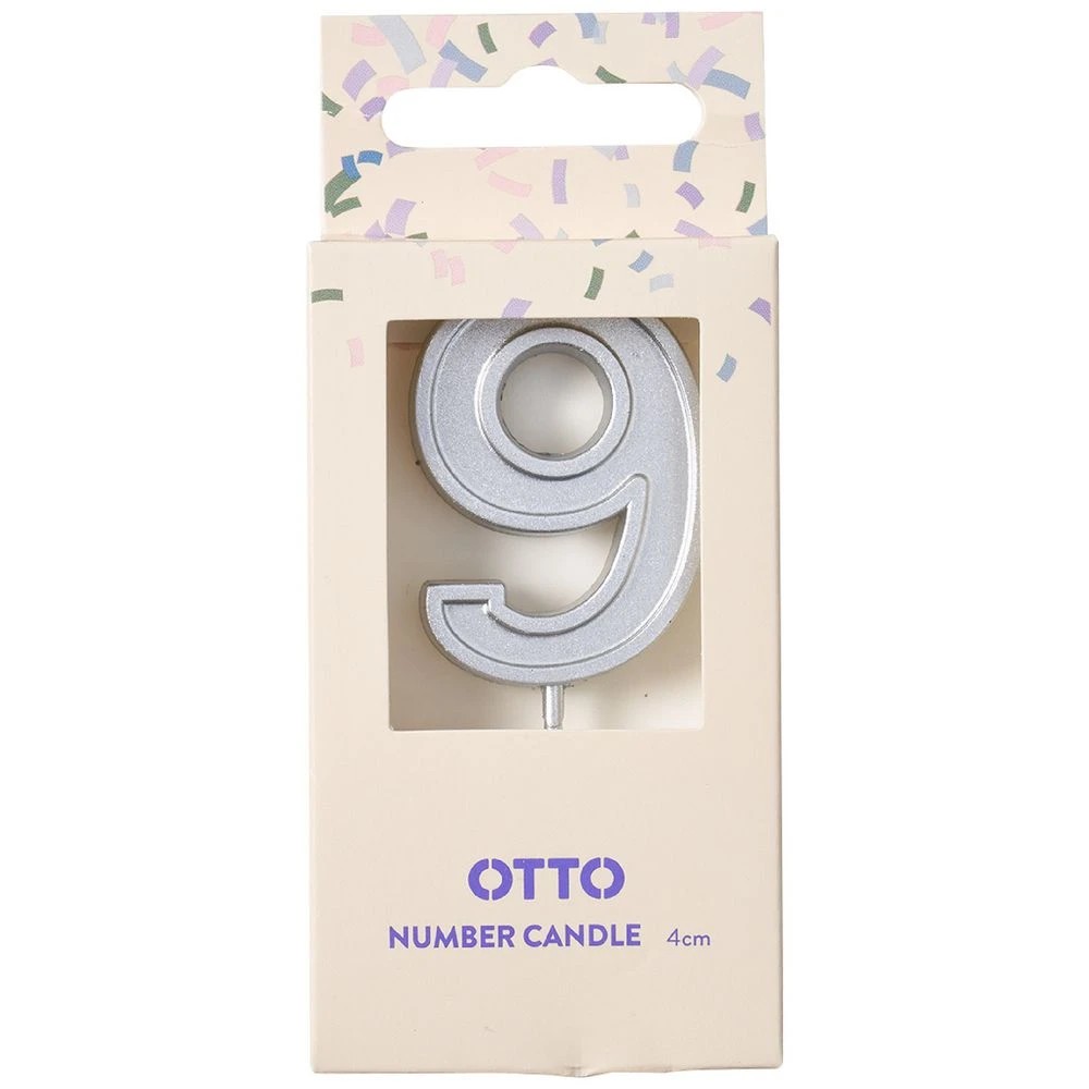 1 Otto Candle Number 9 Silver, 1 of 2