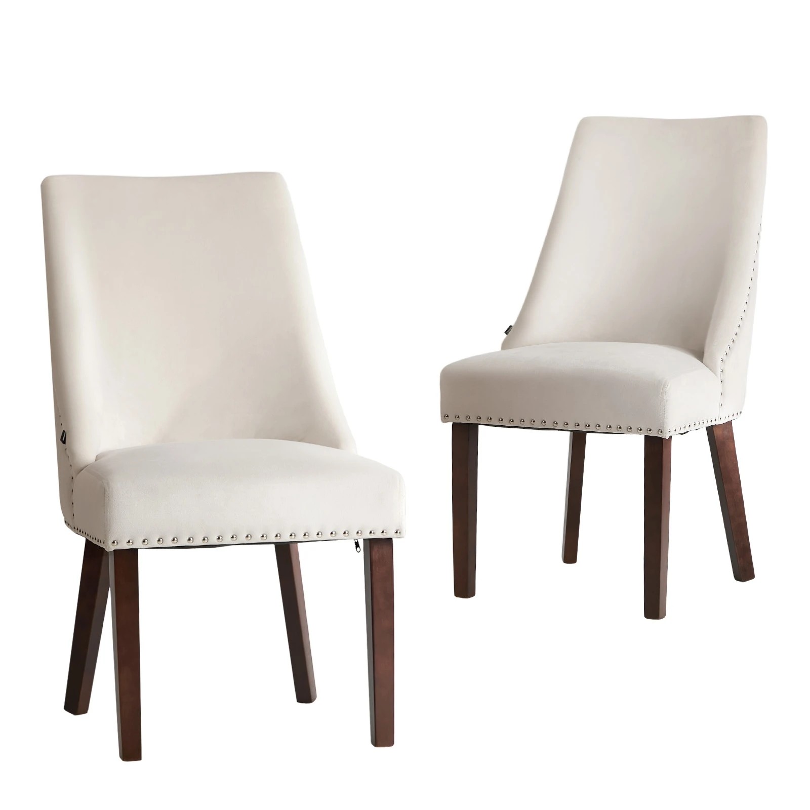 1 Oikiture 2PCs Velvet Dining Chair Kitchen Padded Seat Winglet Design - Beige, 1 of 9