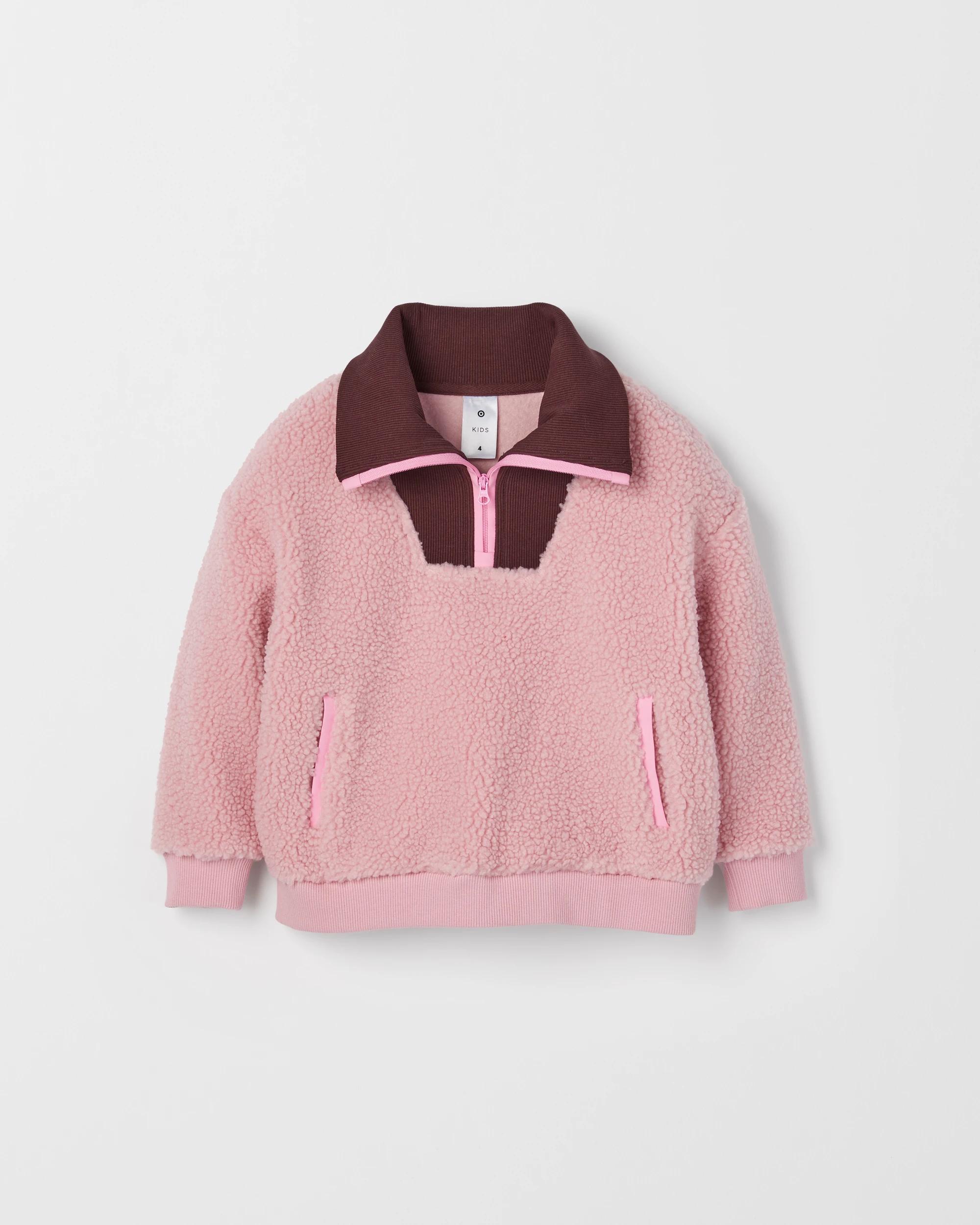 1 Target Kids Long Sleeve 1/4 Zip Jumper PINK, 1 of 2