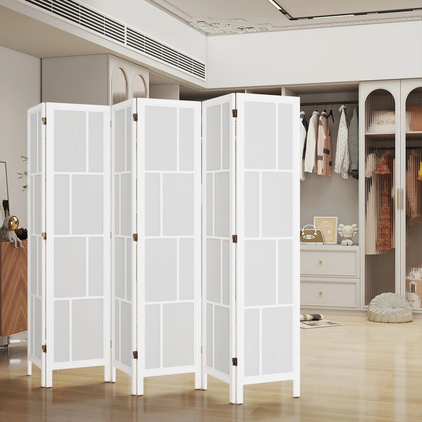 8 Levede 6 Panel Room Divider Folding Partition Freestanding Screen Wooden - White, 8 of 9